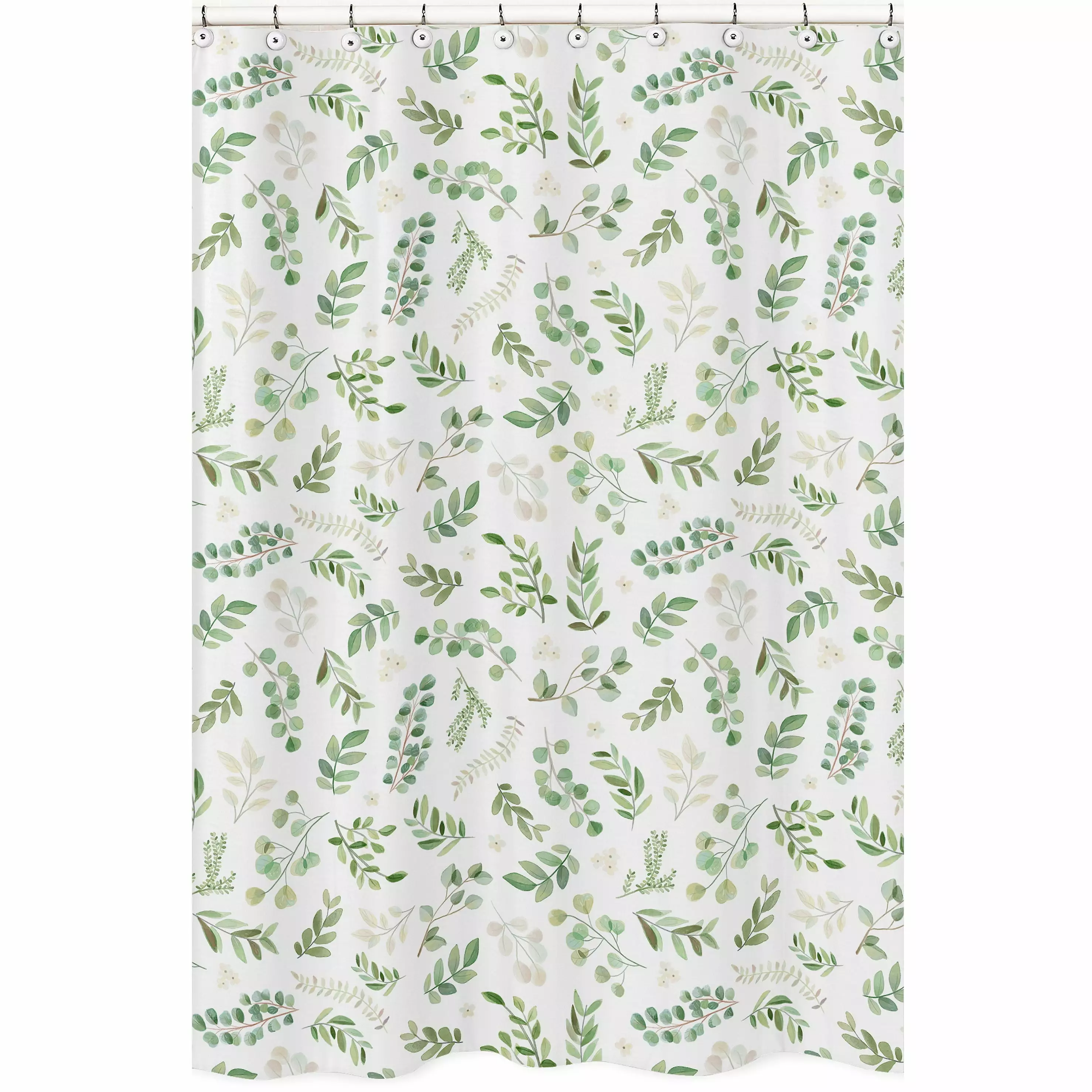 Sweet Jojo Designs Floral Leaf Green White Boho Watercolor Shower Curtain Botanical Bathroom Decor