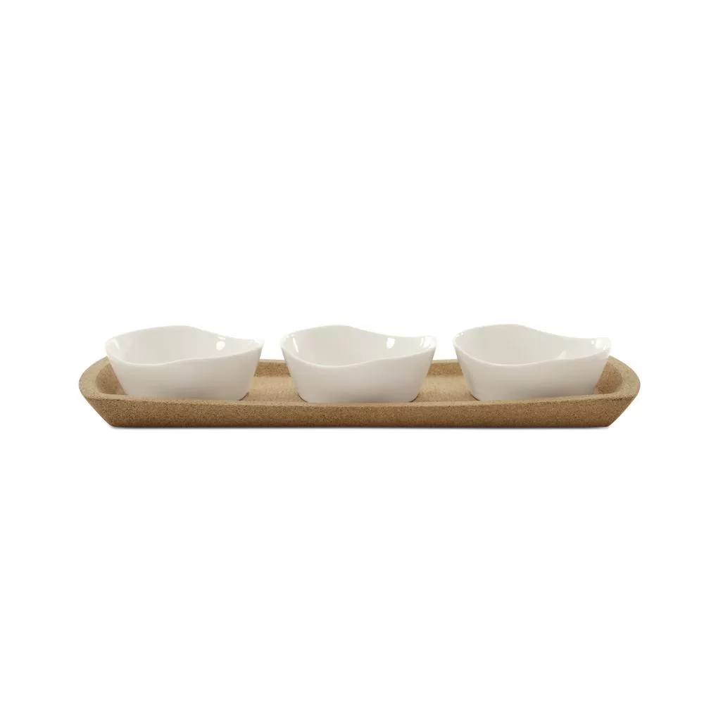 BergHOFF Eclipse 4-Piece Porcelain Snack Bowl Set Serving Tray