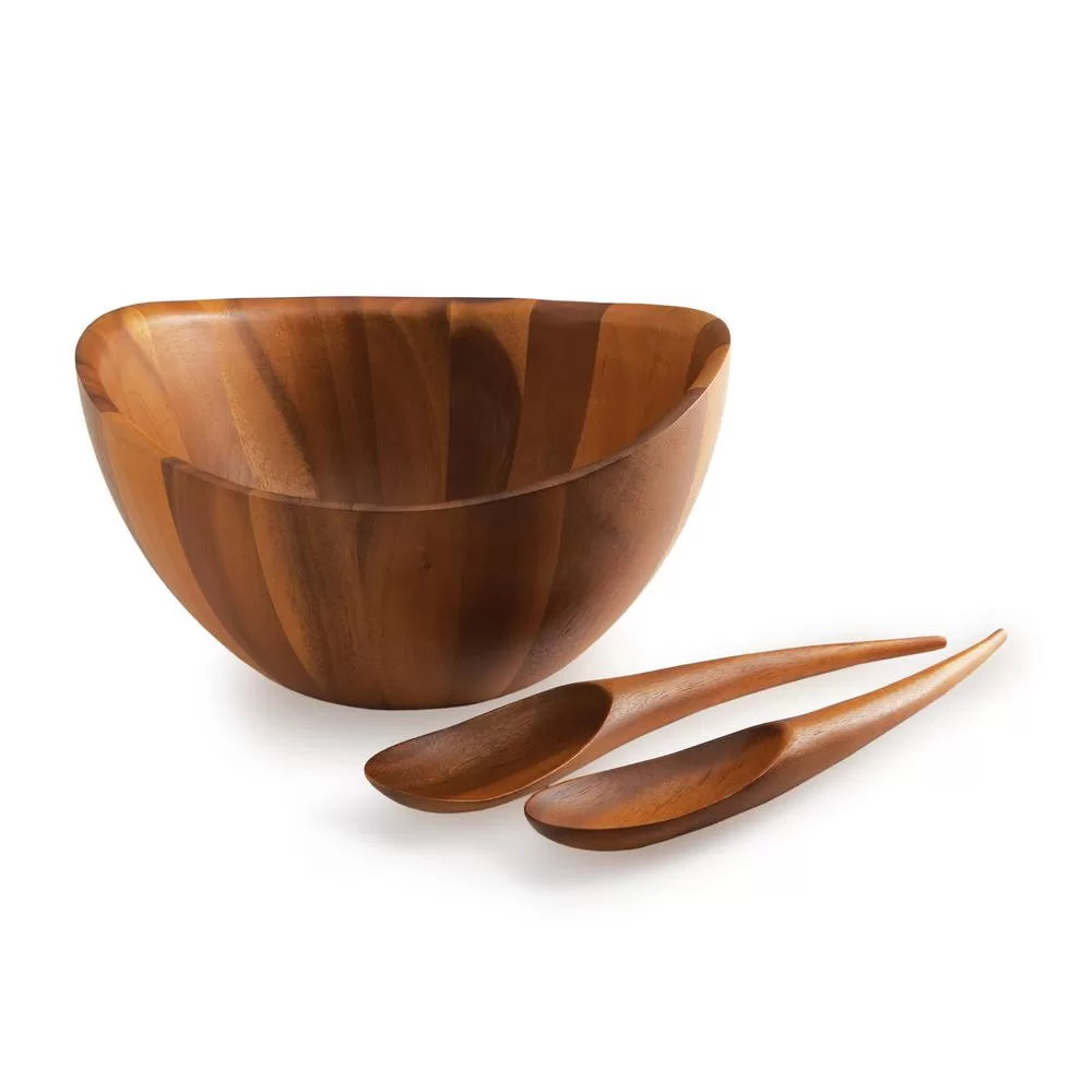 Nambe Harmony 3-Piece Wood Salad Bowl Set Servers Stylish Dining