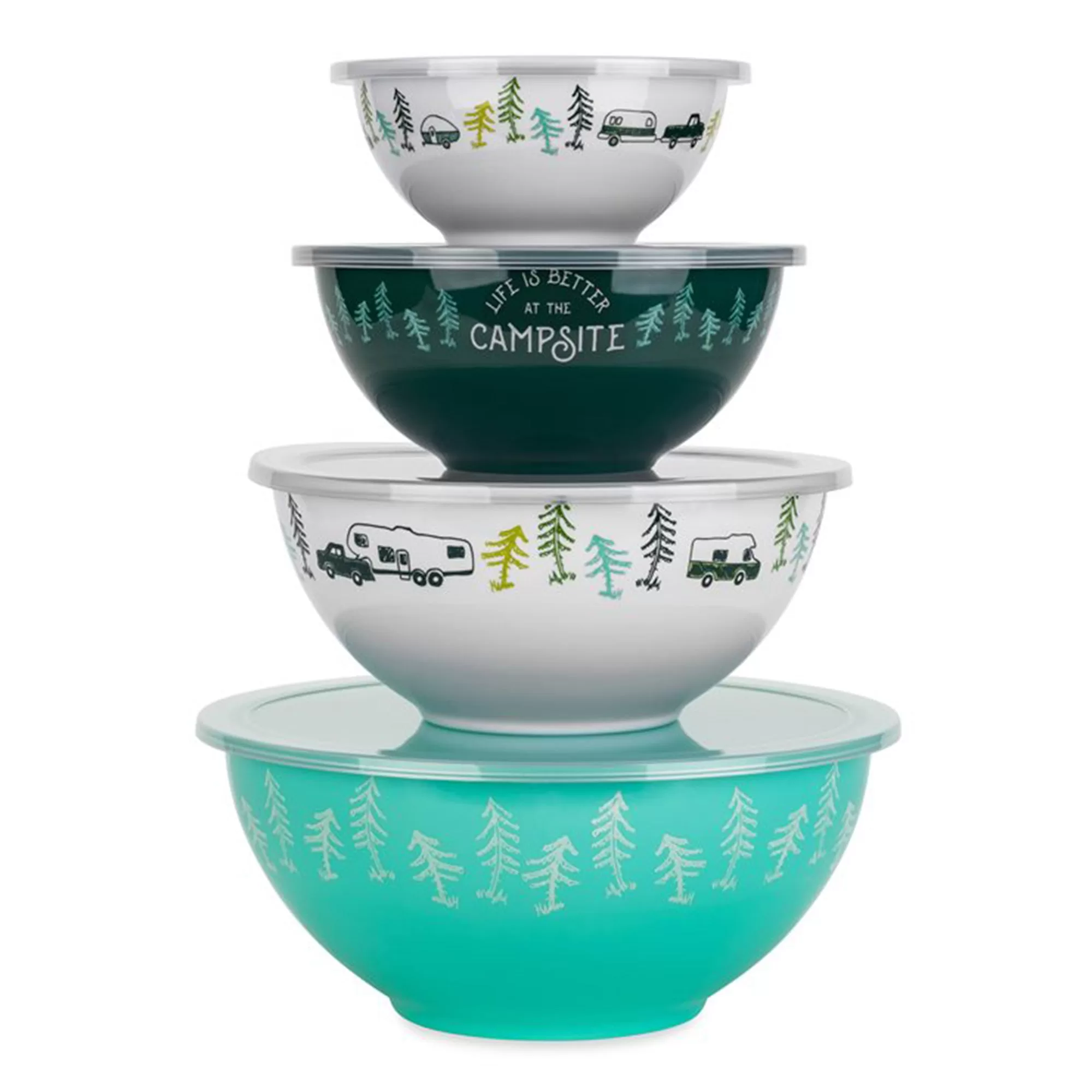 Camco Life is Better at Campsite 8 Piece Melamine Nesting Bowl Set Lids