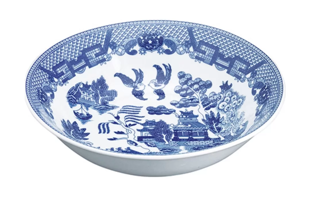 HIC Round Vegetable Bowl 38 Oz Blue Willow Porcelain Serving Bowl
