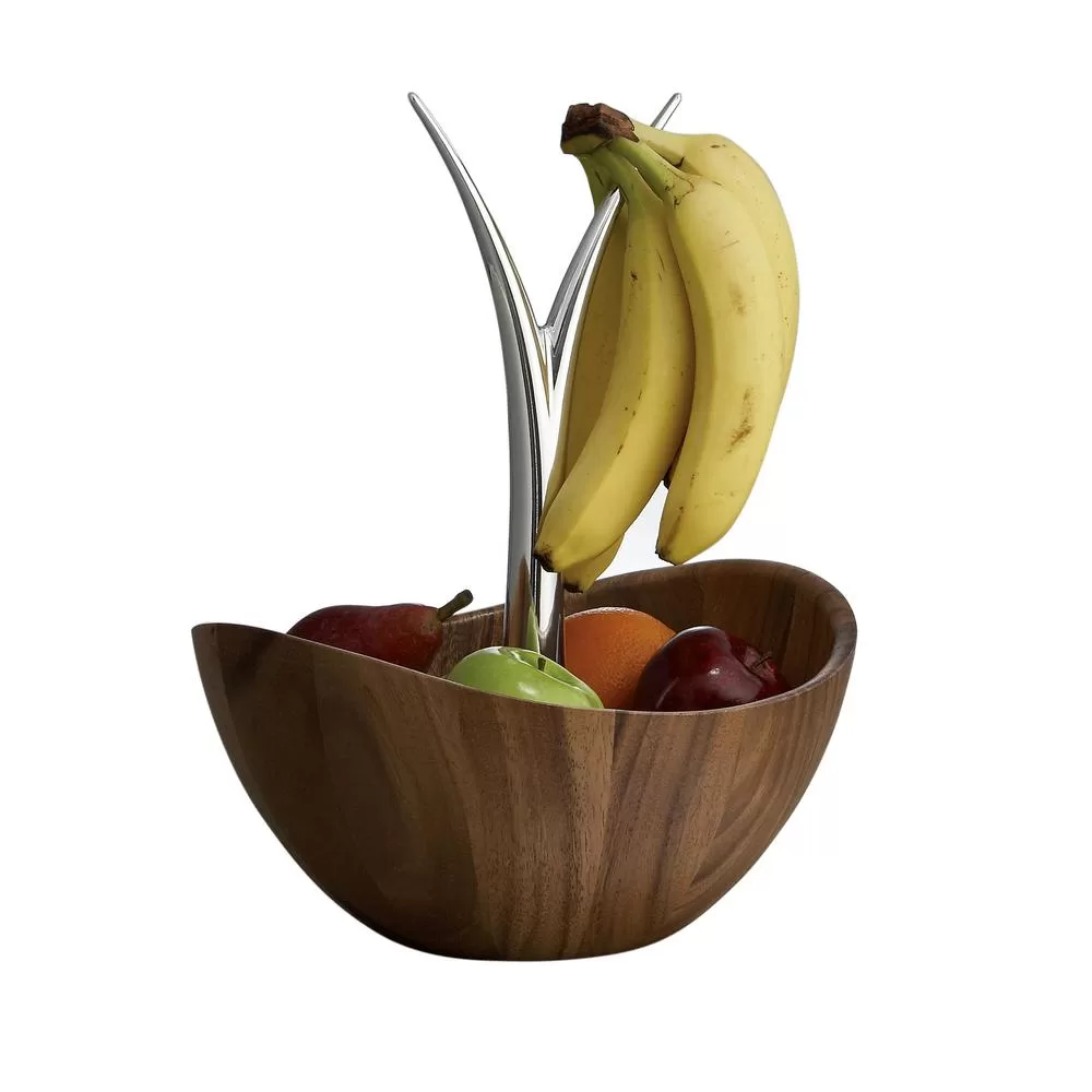Nambe Gourmet 12 Inch Wood and Alloy Fruit Tree Bowl Display