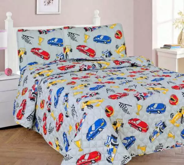 3 Piece Full Race Car Red Kids Microfiber Bedding Quilt Set Pillow Shams SAMIMPORT-2011