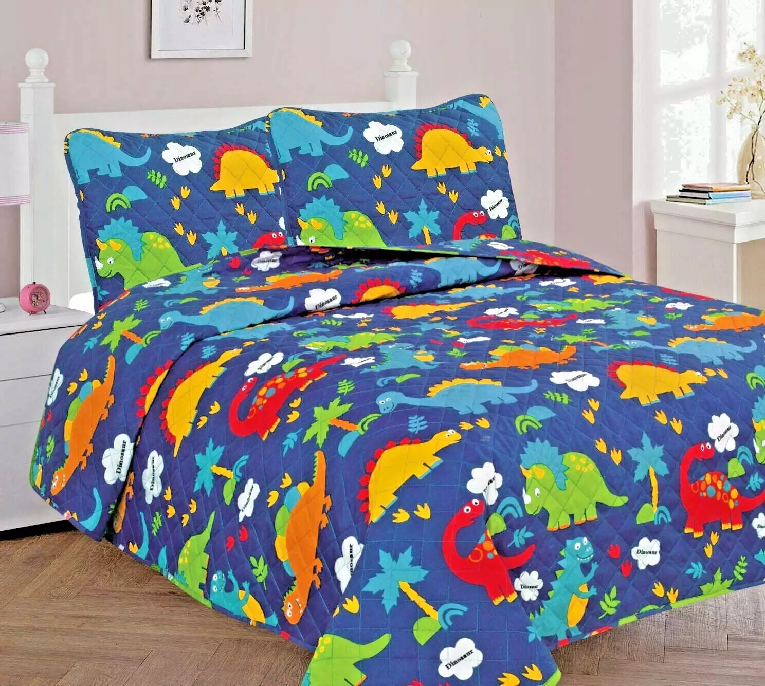 2 Piece Twin Dinosaur Kids Microfiber Bedding Quilt Set Pillow Sham SAMIMPORT-2011