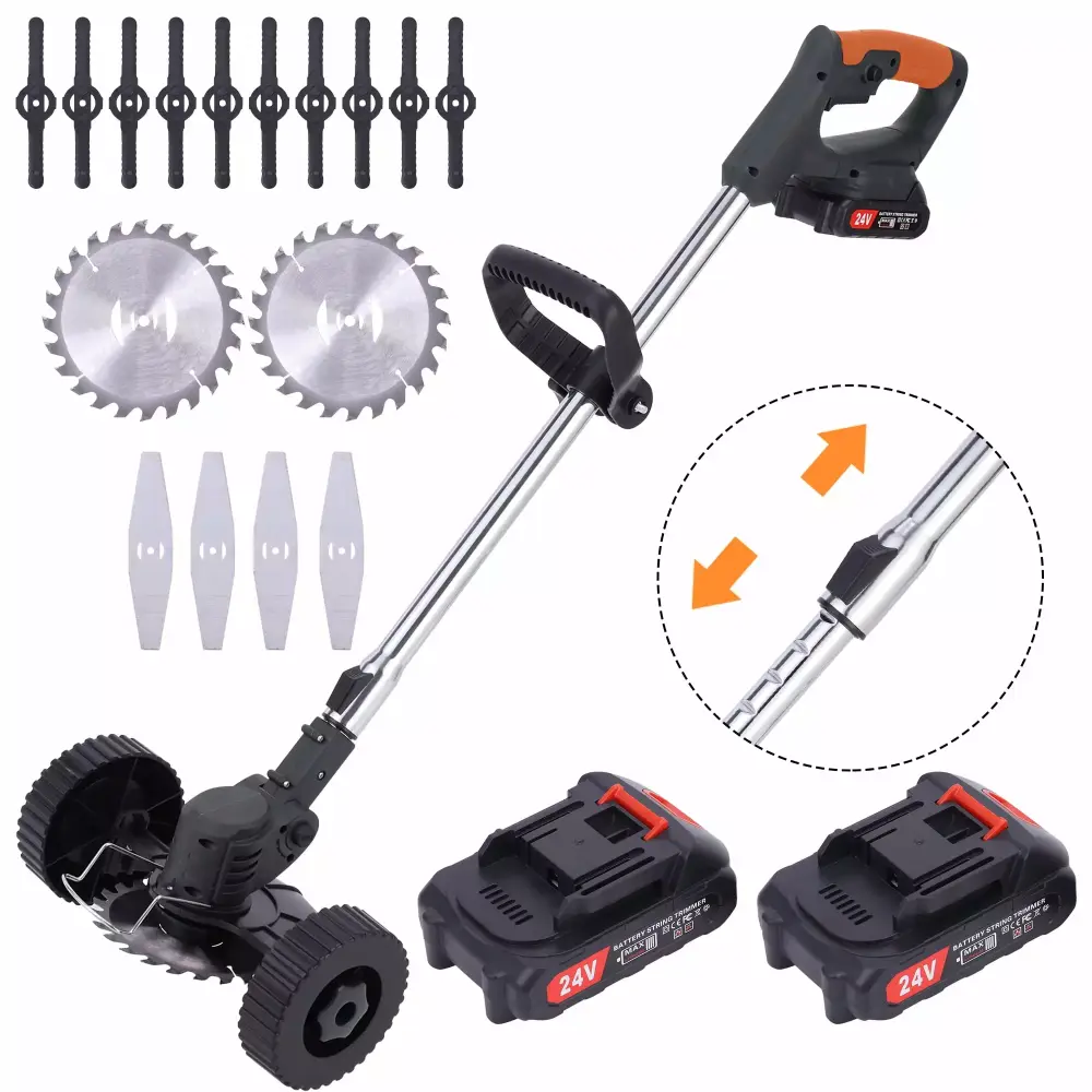 Cordless Brush Cutter 24V/88V Weed Wacker 2 Batteries and 3 Types Saw Blades Shrub Trimming 22v
