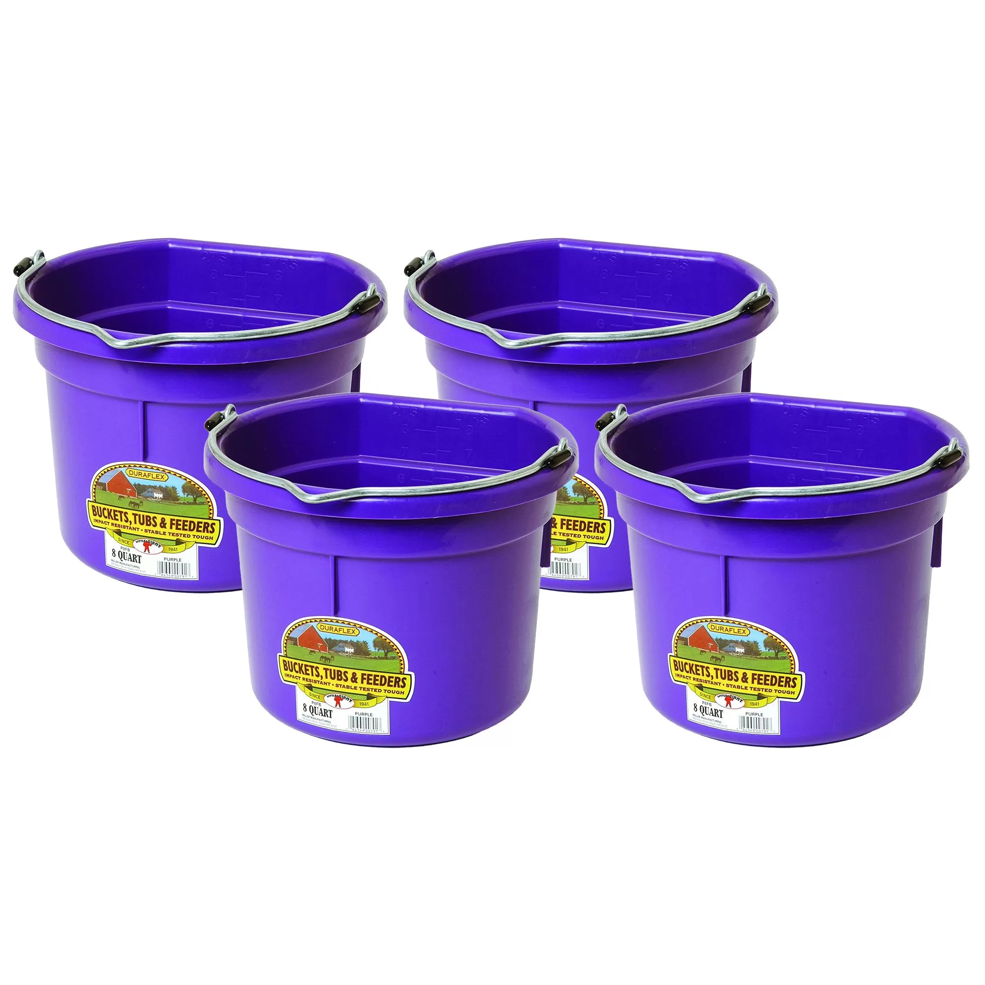 Little Giant 2 Gallon All Purpose Flat Back Plastic Bucket Purple 4 Pack