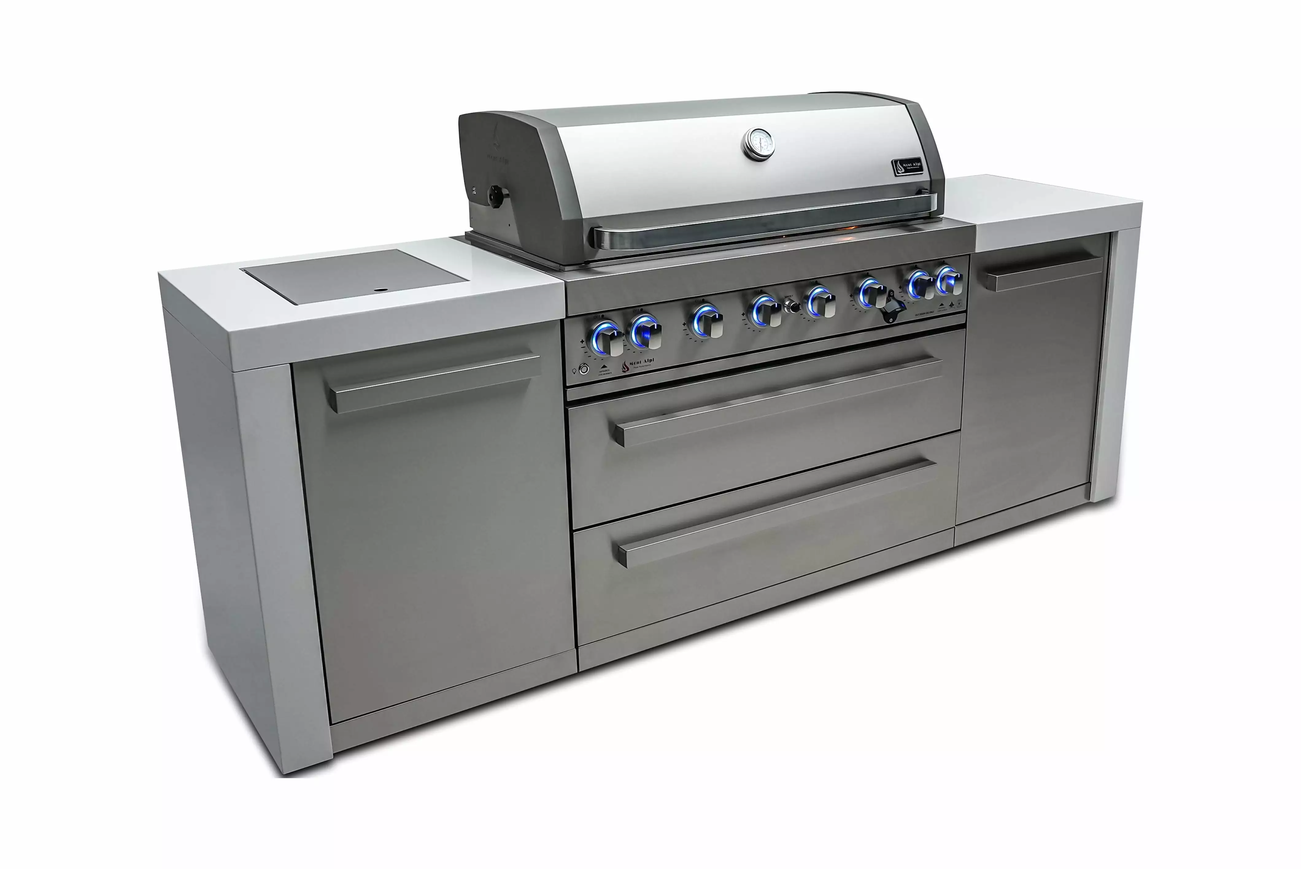 Mont Alpi 44 Inch Island 8 Burner Built Convertible Gas Grill Outdoor Cooking