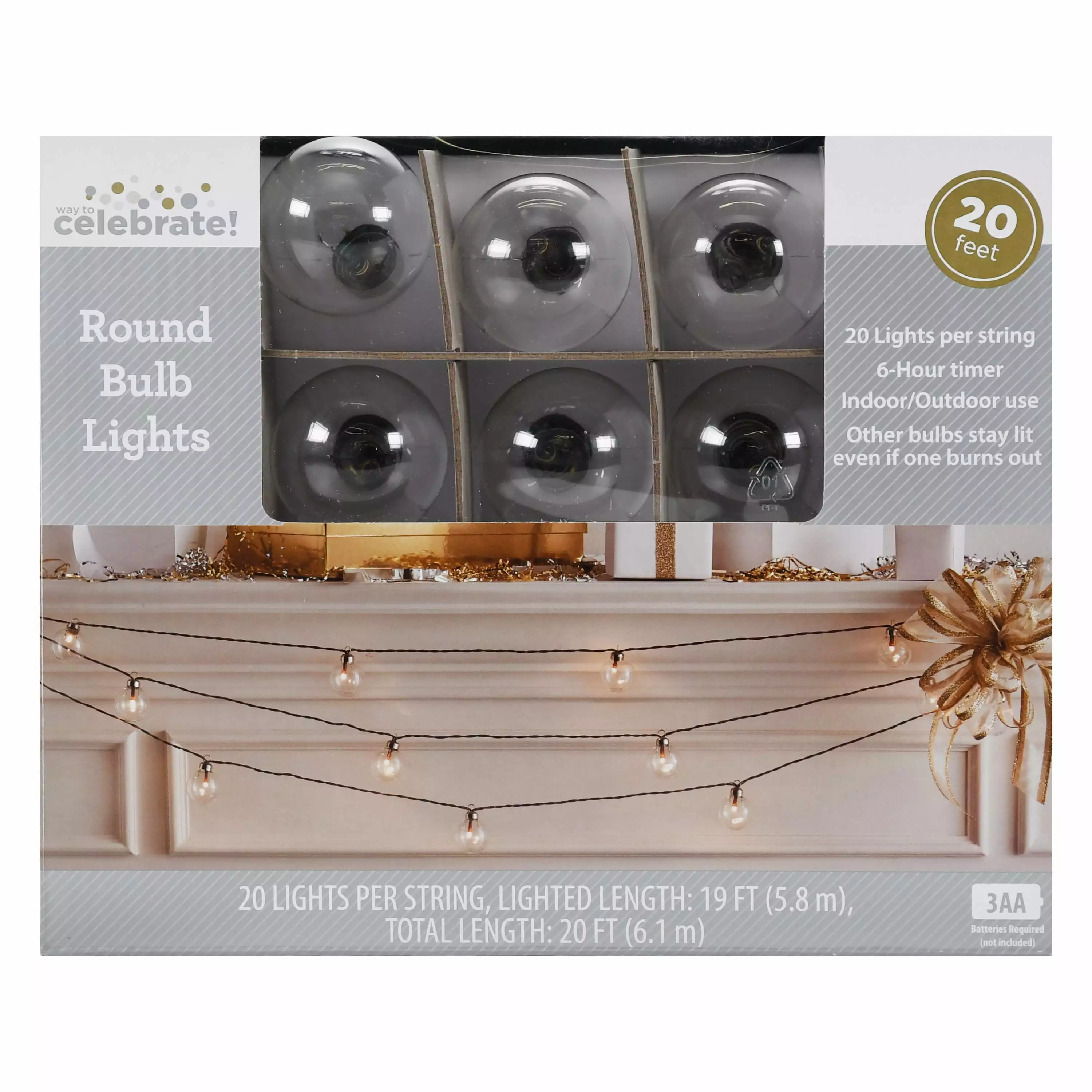 Way To Celebrate Round Bulb Lights 20 Count Party Decoration
