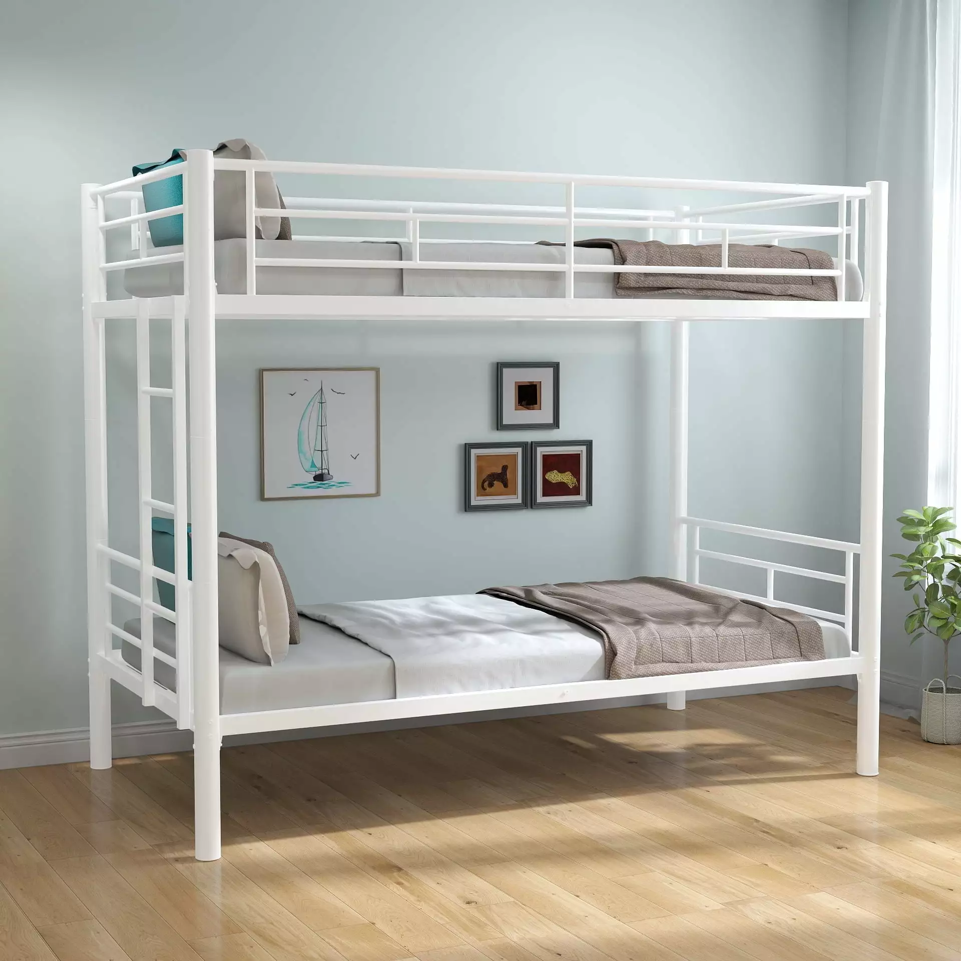 2 1 Metal Bunk Bed Twin Over Twin Convertible Bunk Beds into 2 Individual Twin Size Beds Kids Adults White HOMIQUEEN