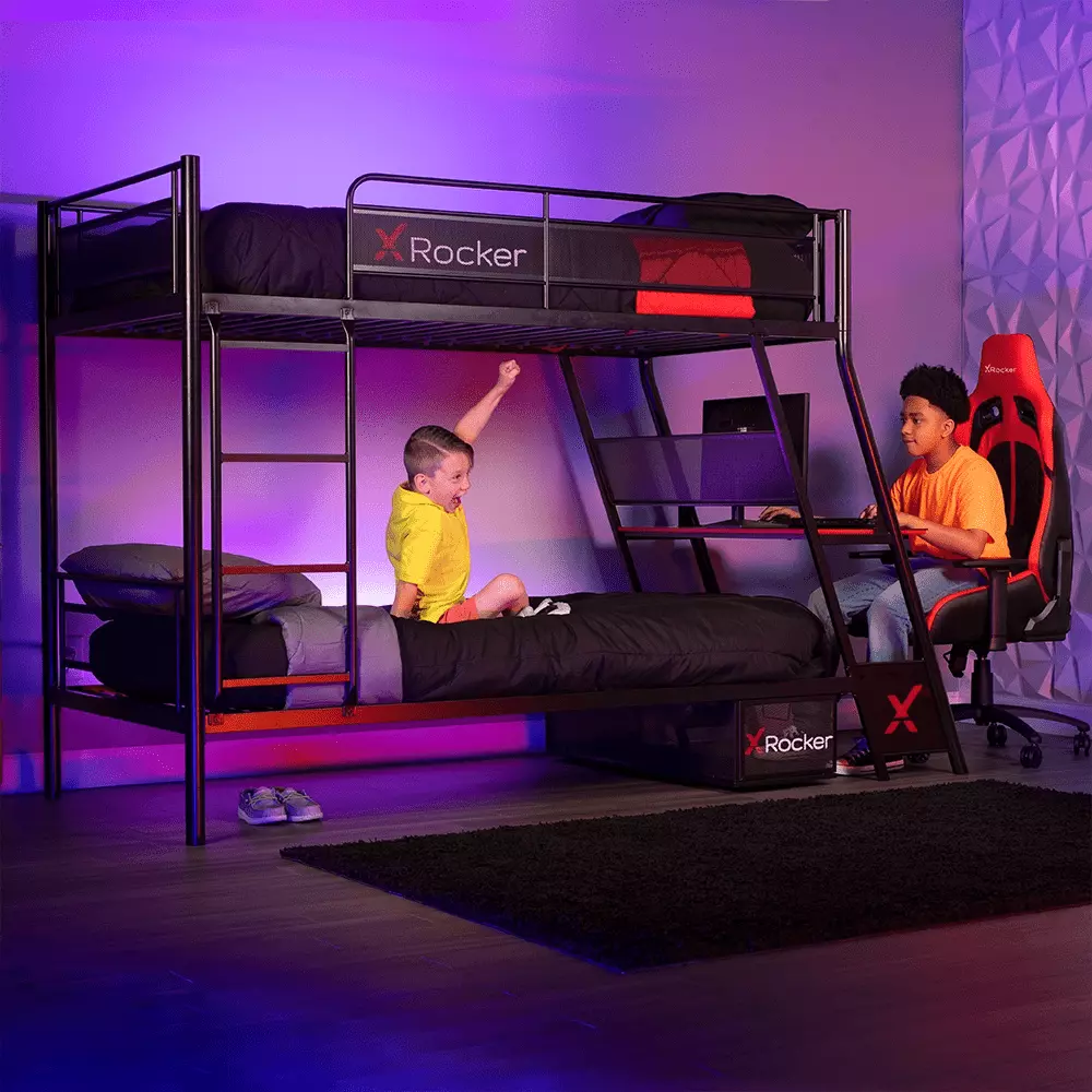 X Rocker Armada Twin Gaming Bunk Bed Built- Desk - Perfect Kids and Teens - Black