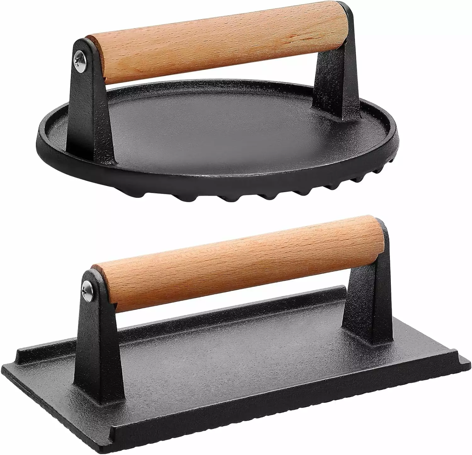 2PCS Heavy Duty Cast Iron Burger Press Set Round and Rectangle Shapes Faster Even Cooking Home D??cor