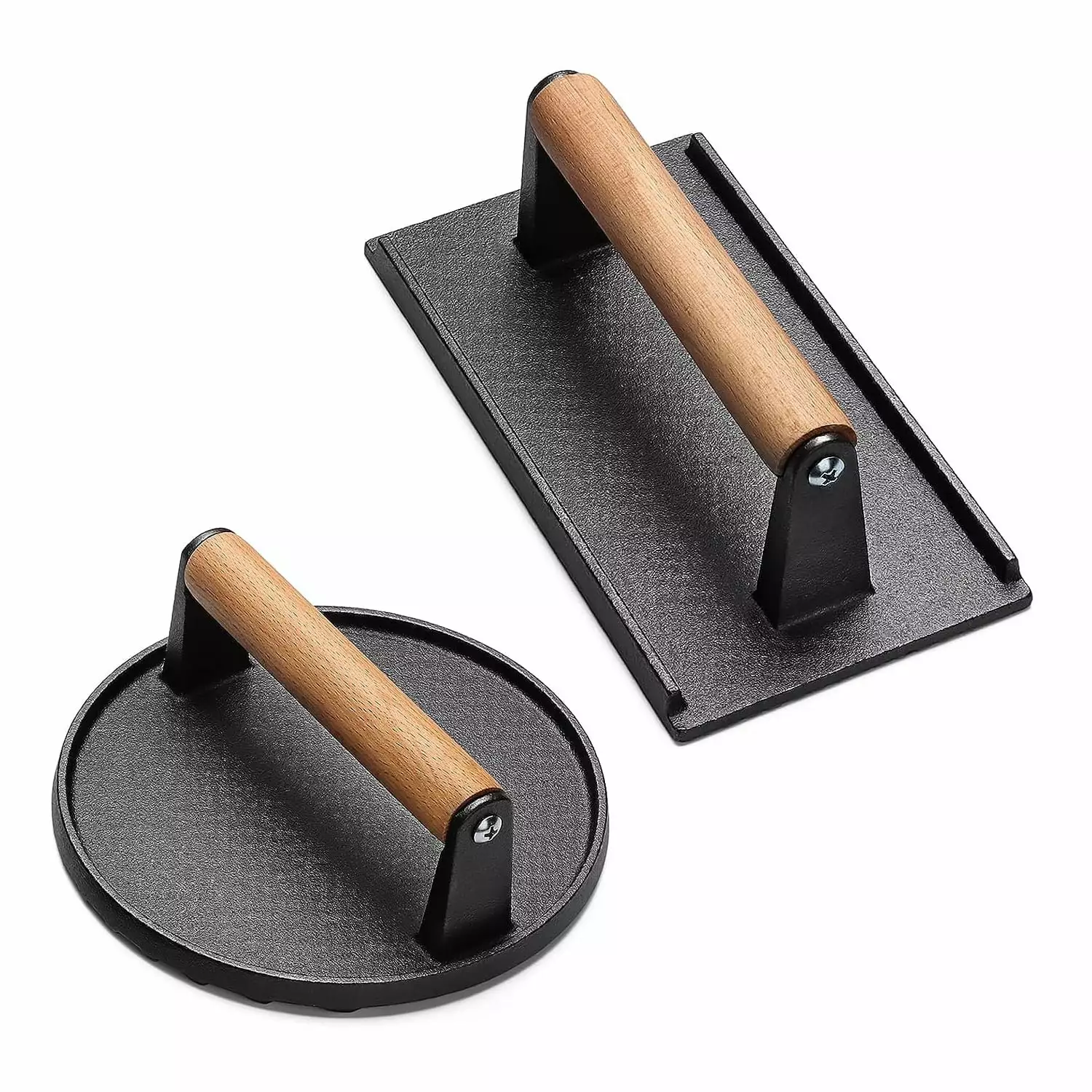 2Pcs Burger Press iMounTEK Heavy-Duty Cast Iron Smasher Meat Steak Wood Handle Blackstone Camp Griddle Grills 7 Round & 8....