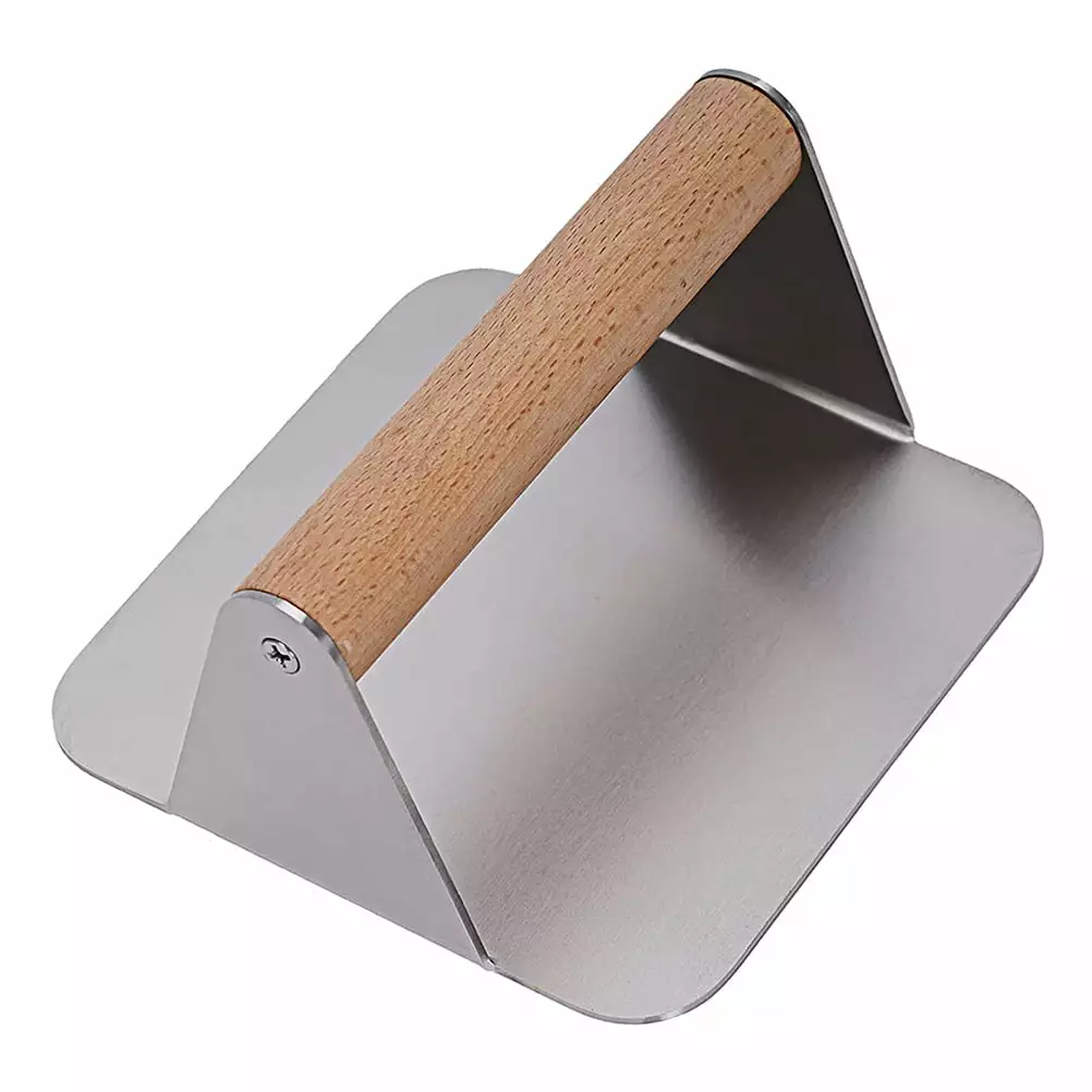 Meat Press Grill Utensils BBQ Vegan Burger Presser Making Tool Squeezer Stainless Steel Beech Handle SOAC