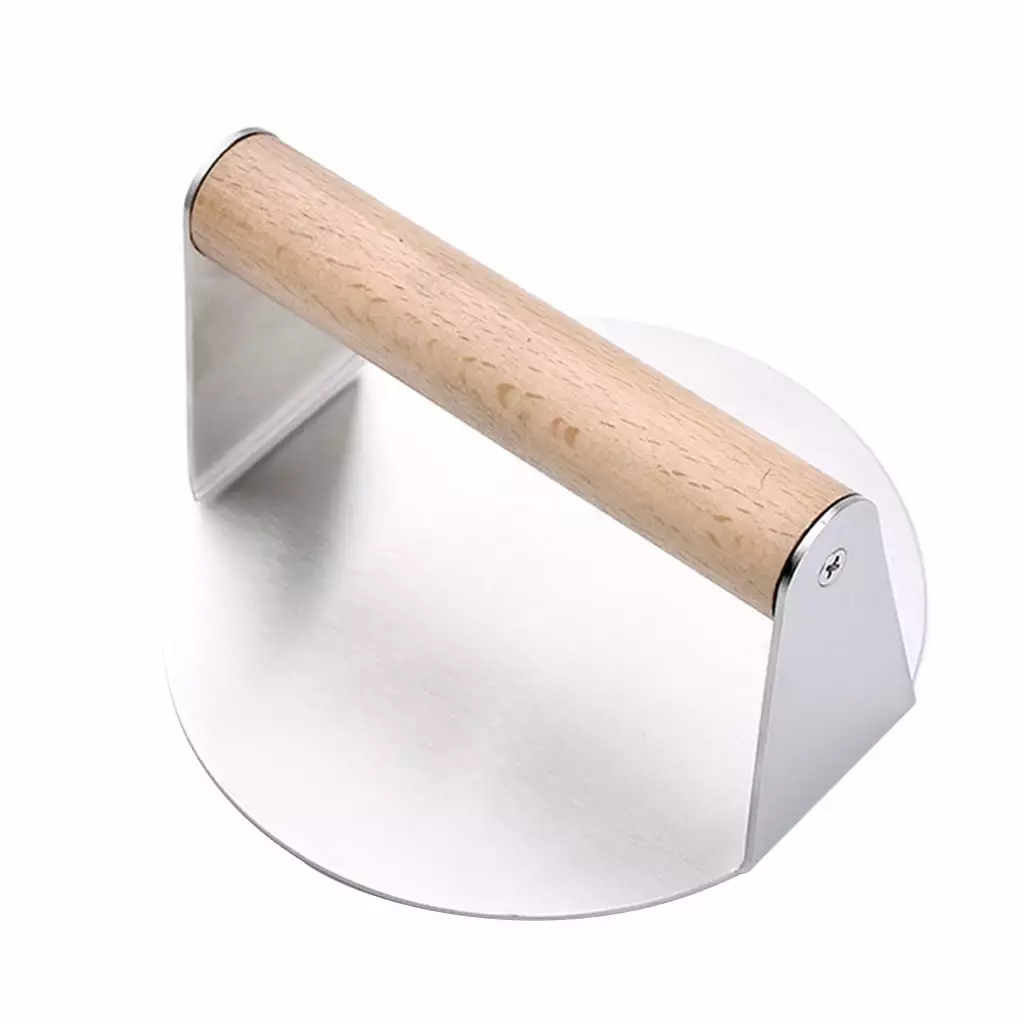 Stainless Steel Heavy Duty Burger Press Wood Handle Grill and Bacon VHUNT