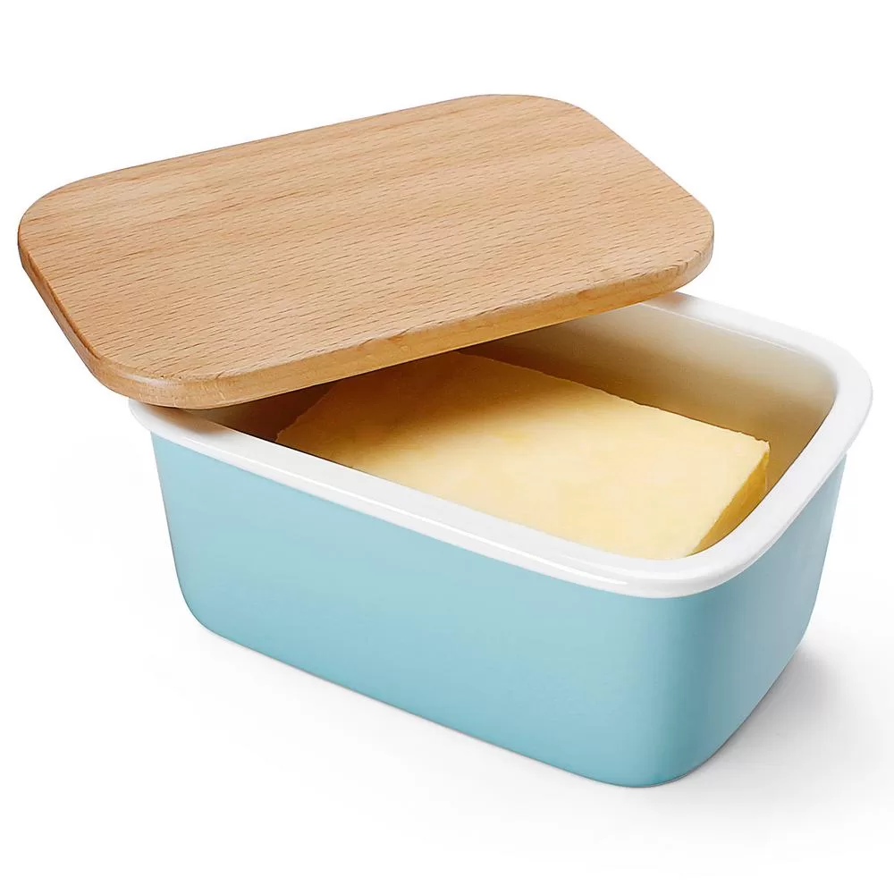 Sweese Large Butter Dish Beech Wooden Lid Turquoise, Set 1