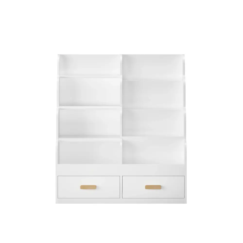 Bookshelf 2 Storage Drawers, Front Facing Bookcase And Toy Organizer, Several Tier Reading Shelf - White
