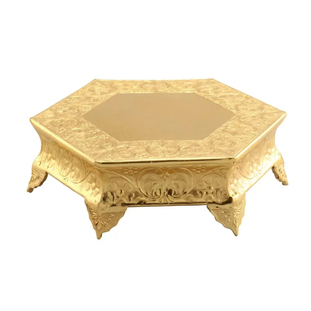 Benzara Hexagonal 16 Inch Gold Metal Wedding Cake Stand Elegant Dessert Displays