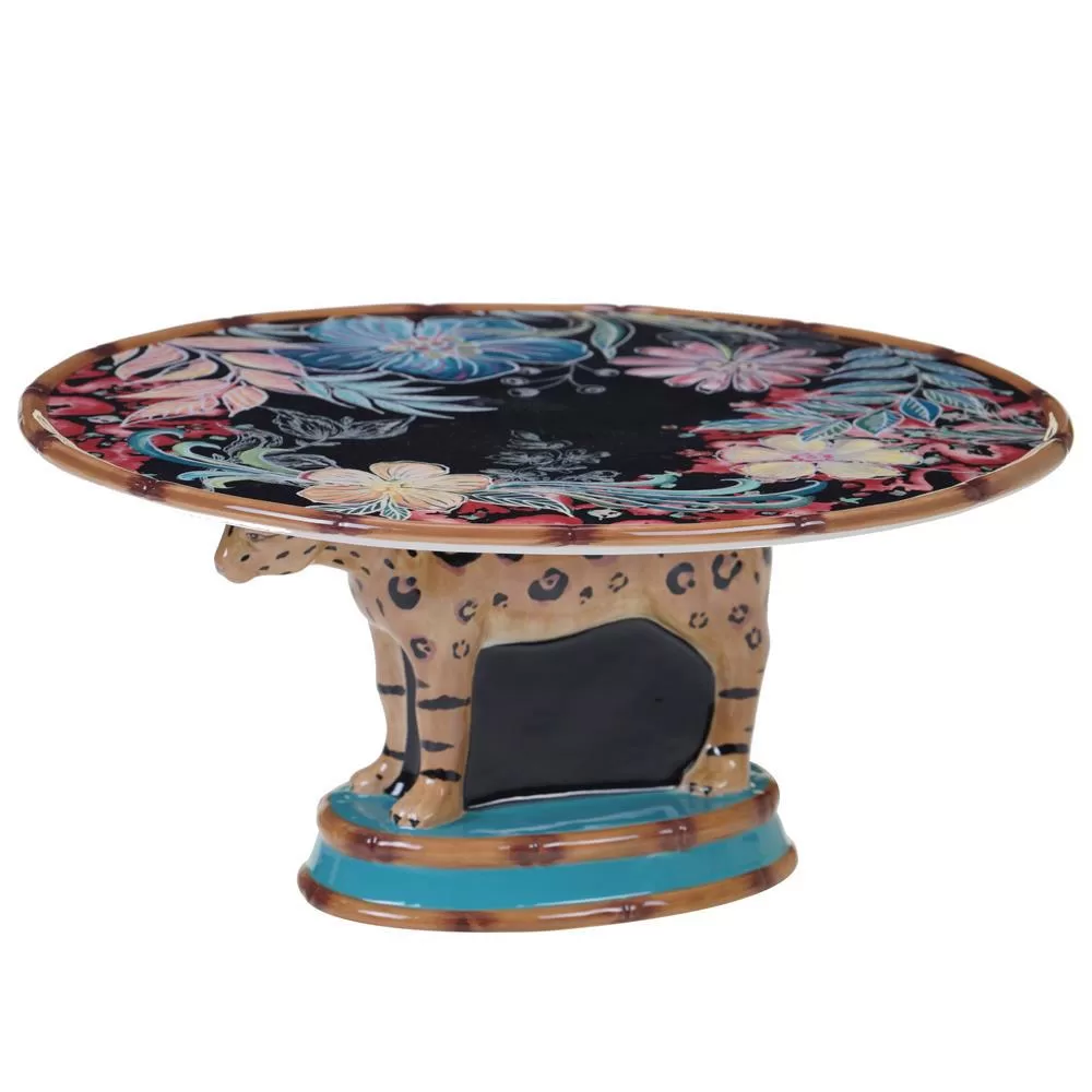 Certified International Multi-Colored 12.25 . Exotic Jungle 3-D Cake Stand