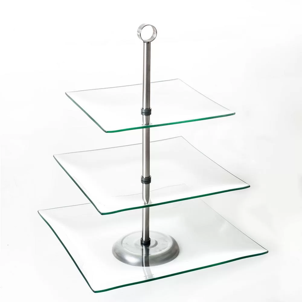 Chef Buddy 3-Tier Square Glass Cake Stand Dessert Display