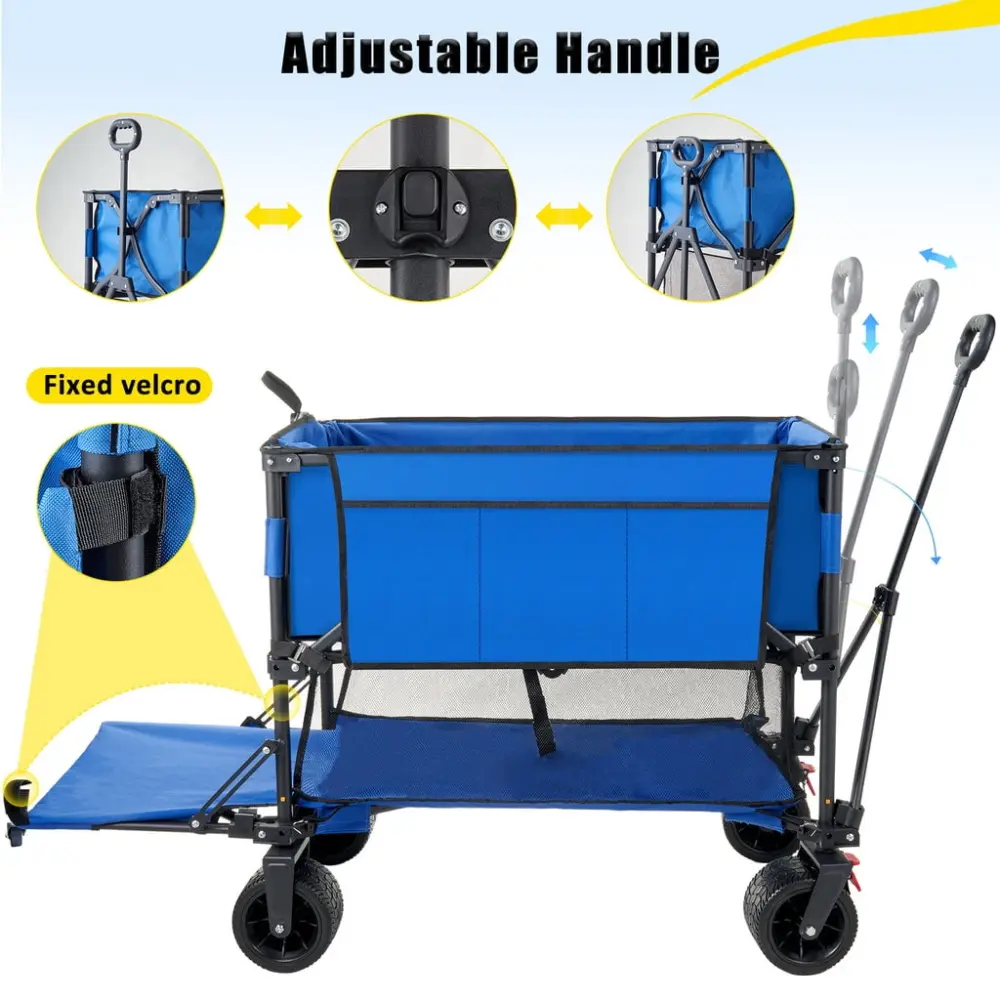 Folding Wagon Heavy Duty Travel-friendly Adjustable Long-lasting Blue