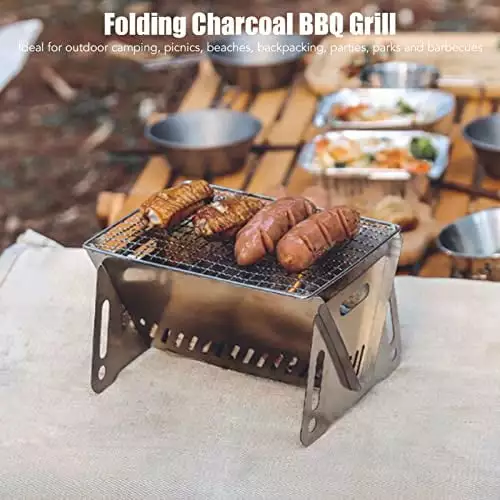 LANTRO JS Travel-friendly Charcoal Grill Stainless Steel Folding BBQ Grill Heat Resistant Camping Grill Ventilation Holes ...