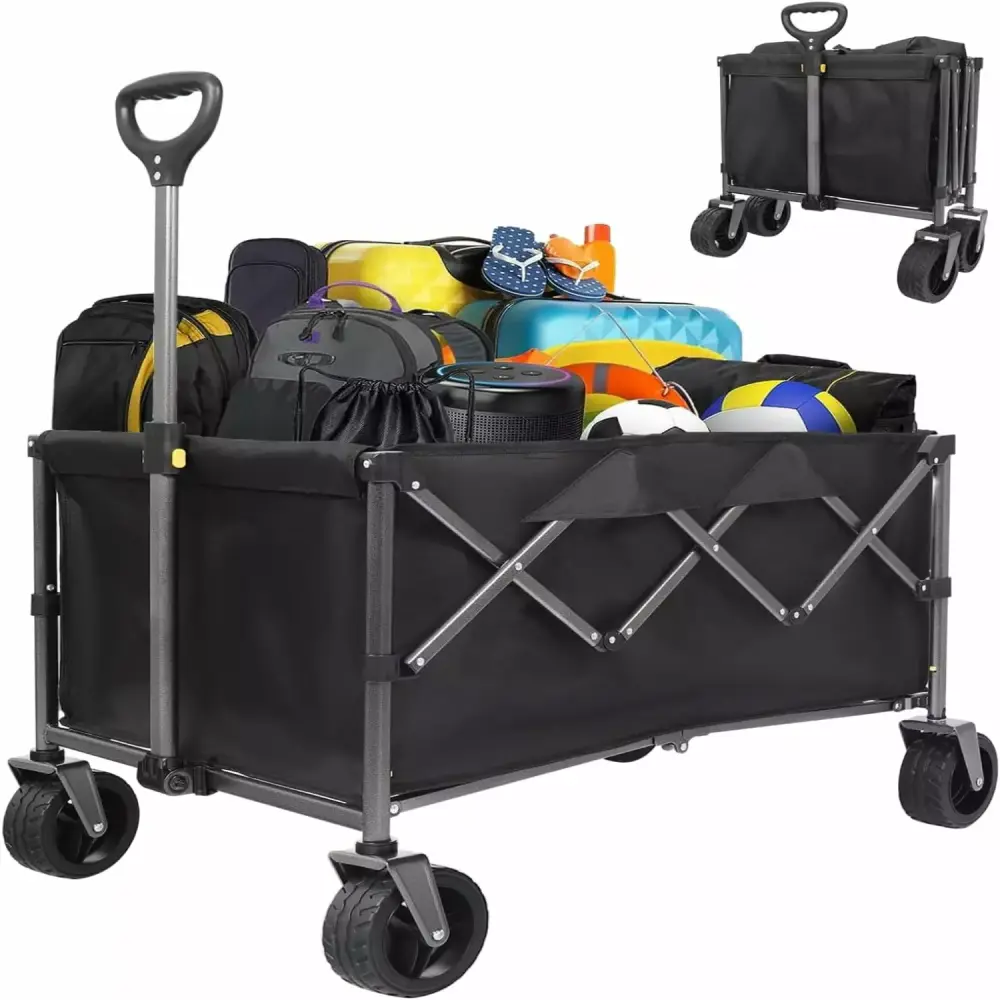 185L Collapsible Foldable Wagon Heavy Duty Garden Cart 300lbs Capacity All-Terrain
