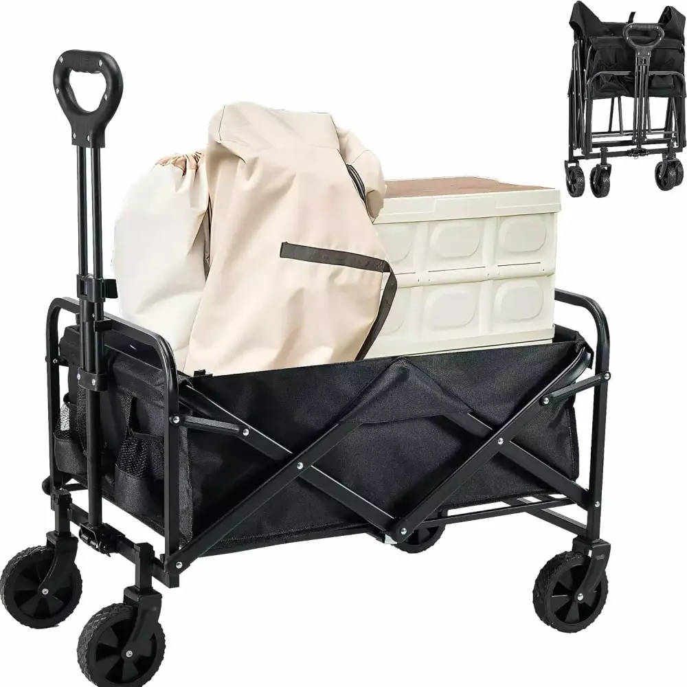 Collapsible Foldable Wagon Heavy Duty Garden Cart Wheels Camping Beach
