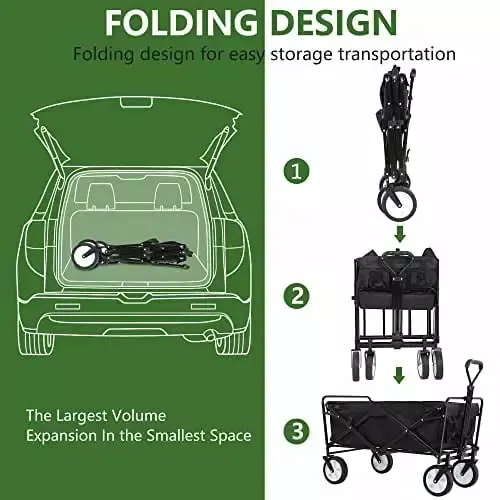 Ruesleag Collapsible Wagon Travel-friendly Folding Garden Cart Outdoor Utility