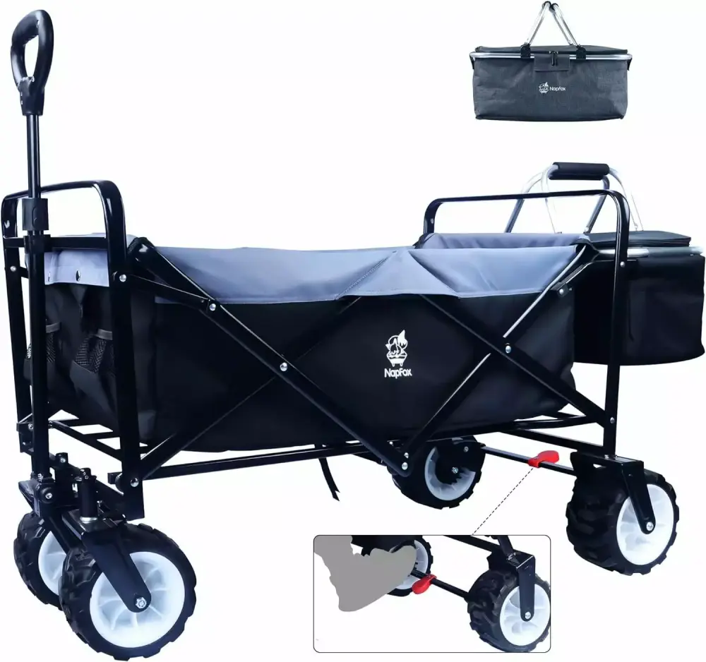 Camping Wagon Kepeak Collapsible Heavy Duty Folding Wagon Cart Removable Canopy and Cooler Bag Gray