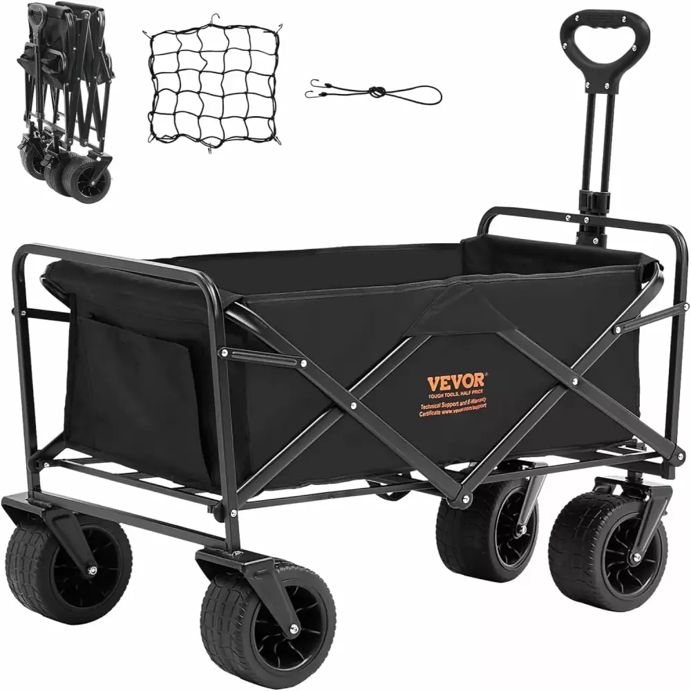 Collapsible Folding Wagon Cart 220lbs Heavy Duty Wagons Carts Foldable Wheels Outdoor Travel-friendly Garden Cart Utility ...