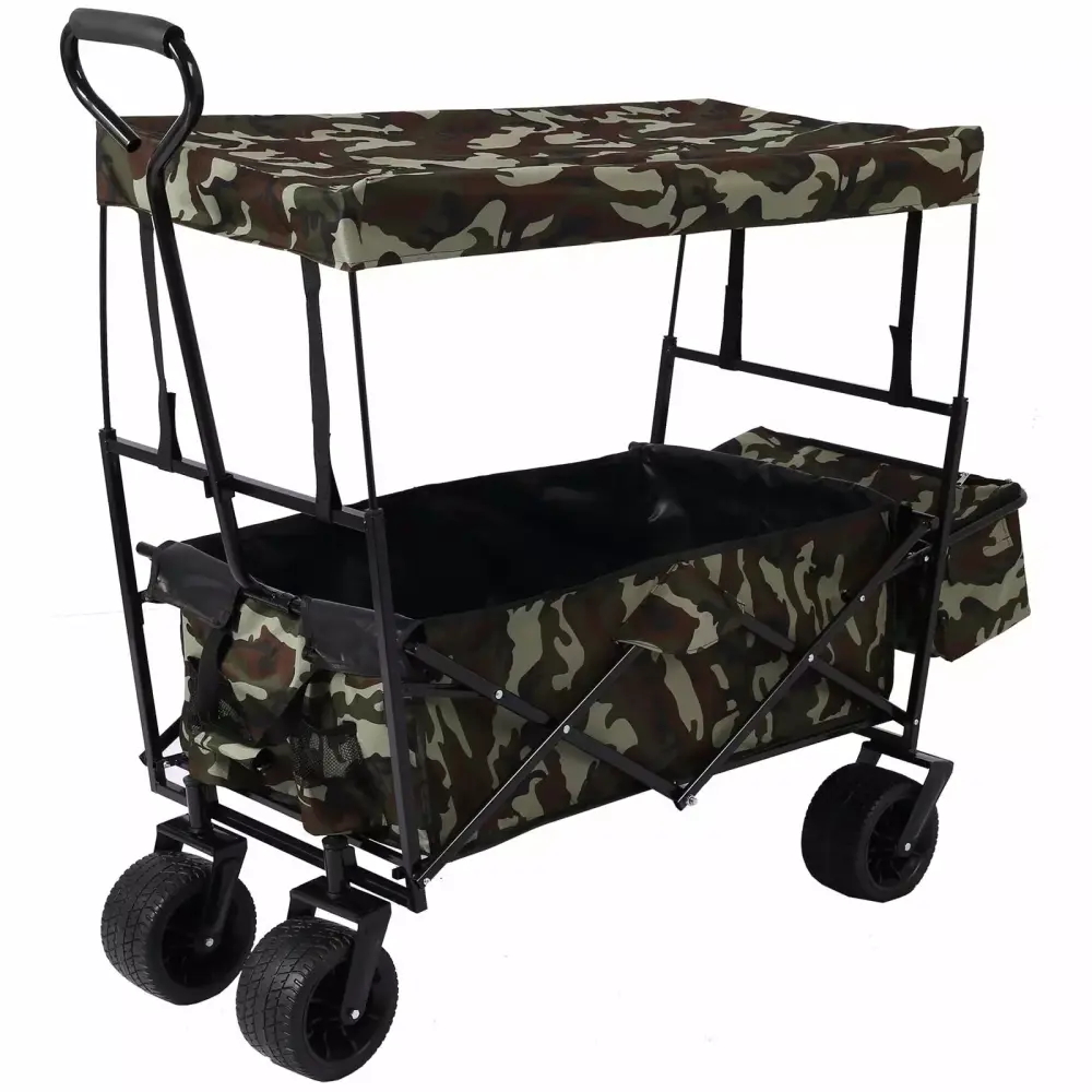 Foldable Camping Wagon Canopy Storage Binquireet and 2 Mesh Bags Beach and Shopping