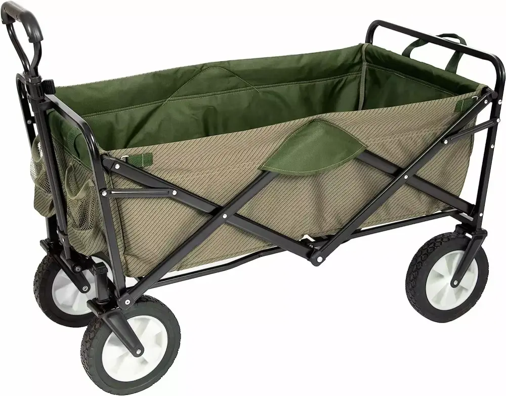 Heavy Duty Collapsible Wagon Cart All-Terrain Wheels Garden Shopping and Sports Taupe and Olive