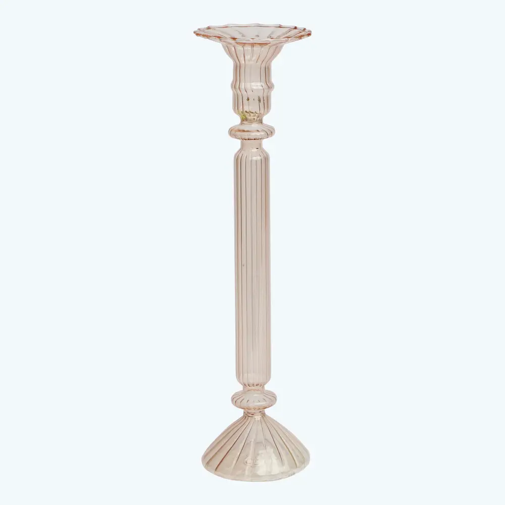 Roman Column Glass Candlestick, Airy Rose