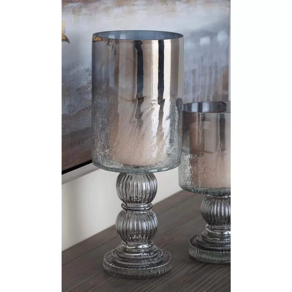 LITTON LANE 16 . Smoked Black Cylindrical Glass Baluster Candle Holder