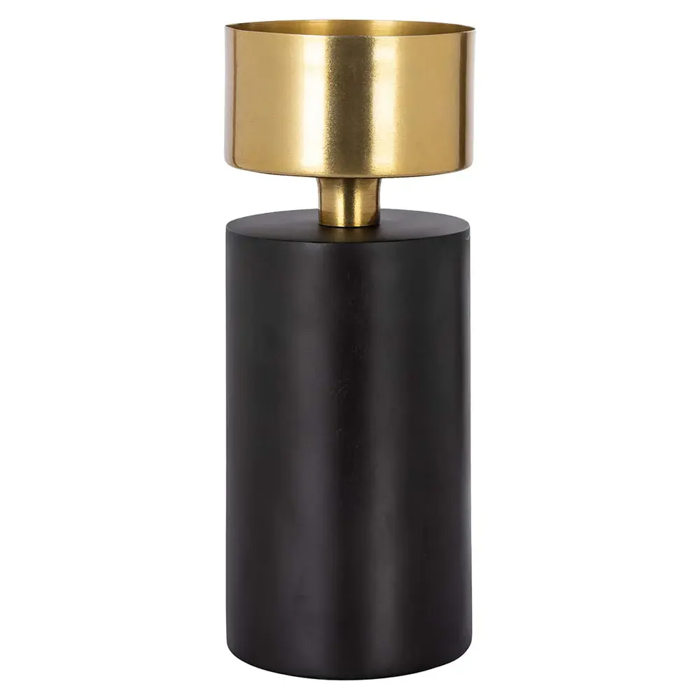 Tess Small Candle Holder - Ebony & Gold