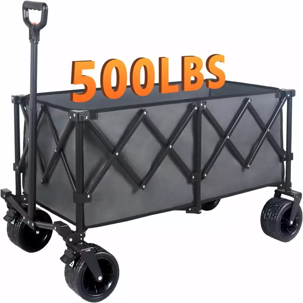 220L Collapsible Foldable Wagon 500lbs Weight Capacity Heavy Duty Utility Wagon Cart Big All-Terrain Beach Wheels Drink Ho...
