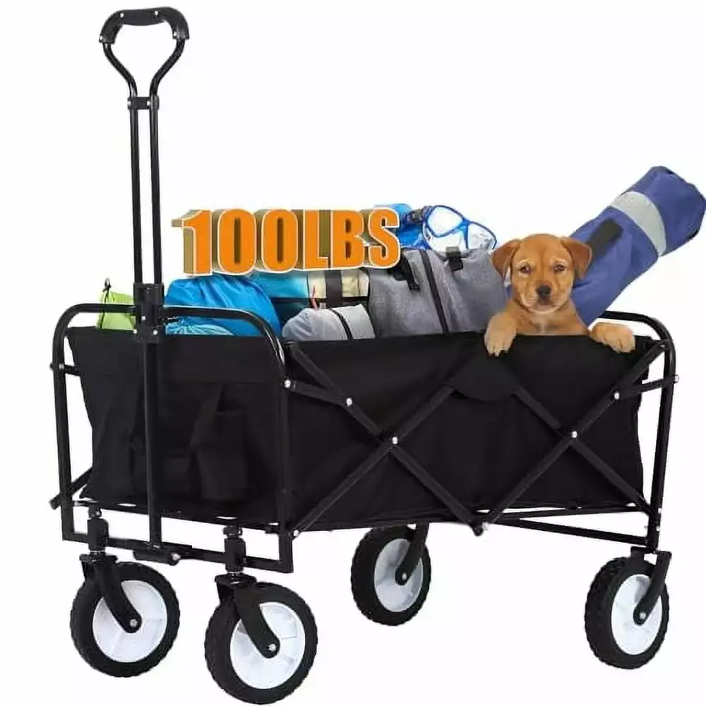 Collapsible Folding Wagon Travel-friendly Beach Wagon Utility Shopping Cart Outdoor Use