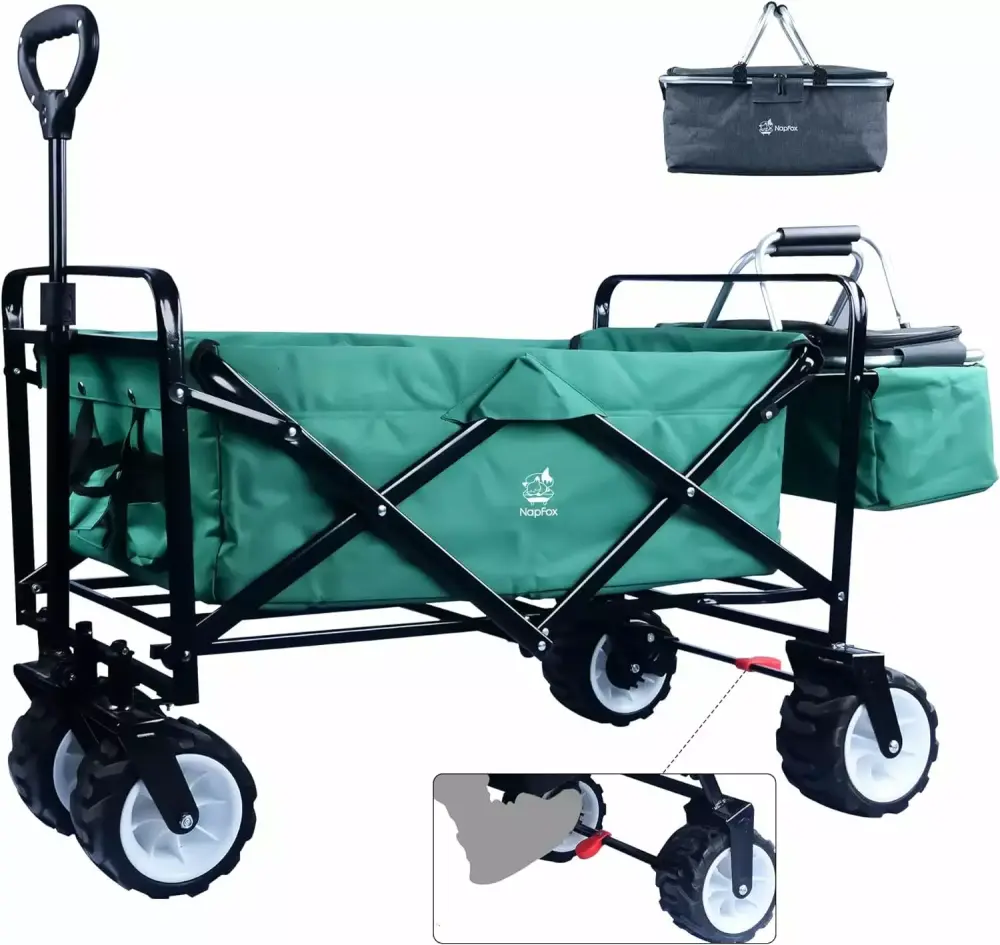 COOKCOK Collapsible Wagon Cart 350 Pound Capacity Heavy Duty Folding Beach Garden Wagon Cooler Bag