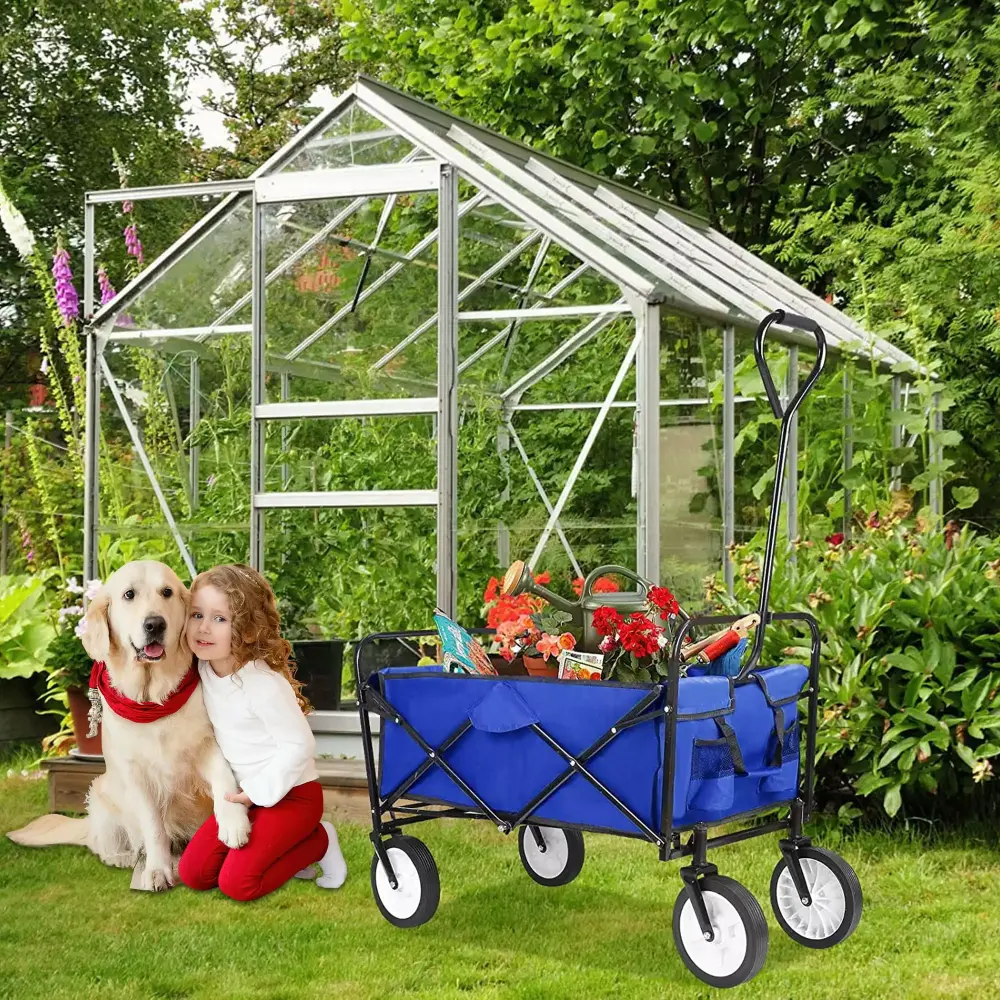 Outdoor Rolling Wagon Utility Cart Adjustable Handle and 2 Mesh Cup Holders Beaches Gardens Parks Shopping S10485