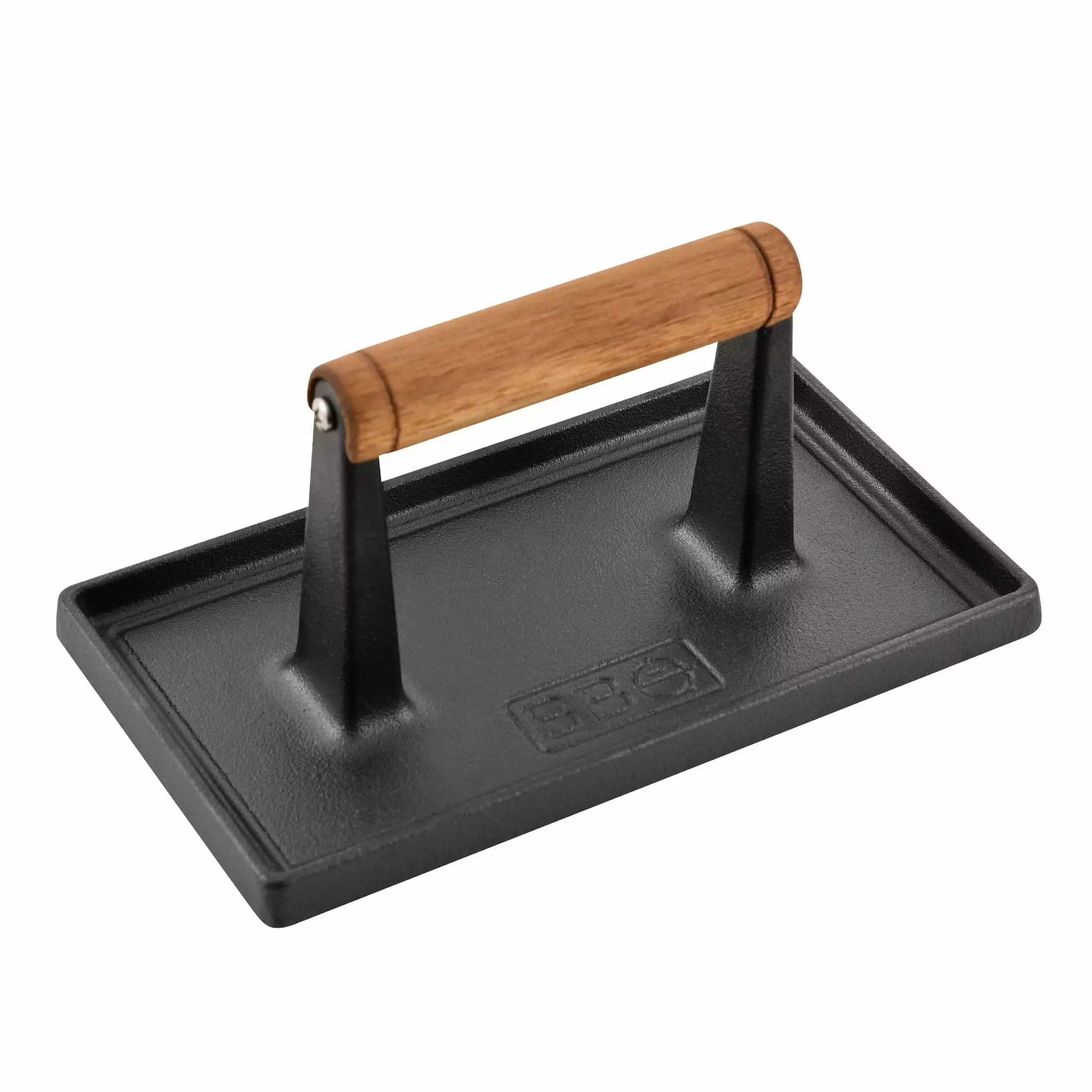 BBQ MasterPRO 9 Pre Seasoned Cast Iron Grill Press Acacia Wood Handle 9 Inches Black