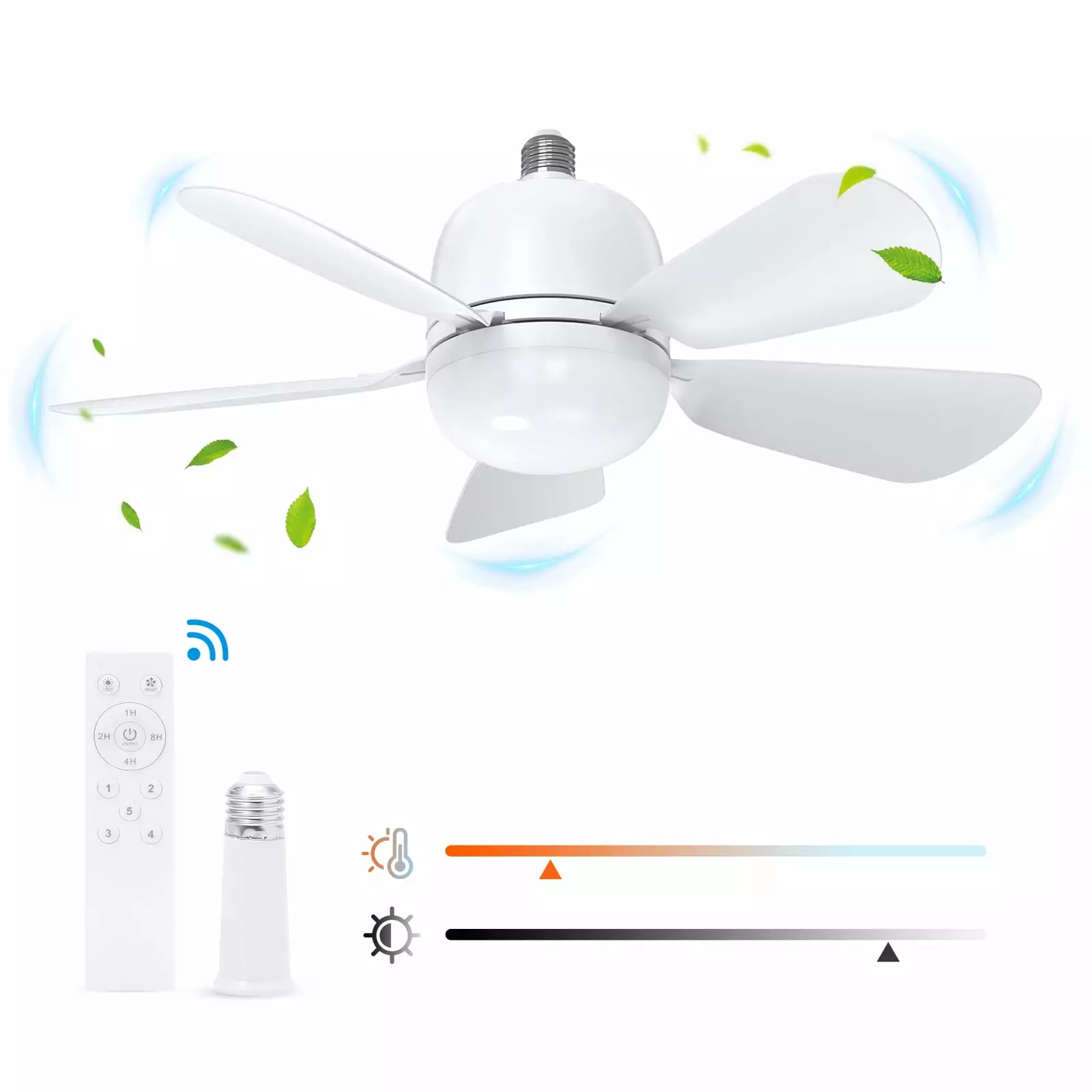 AMIR Silent Ceiling Fan Light Remote 3 Colors Lighting 5 Wind Speeds Living Room Bedroom