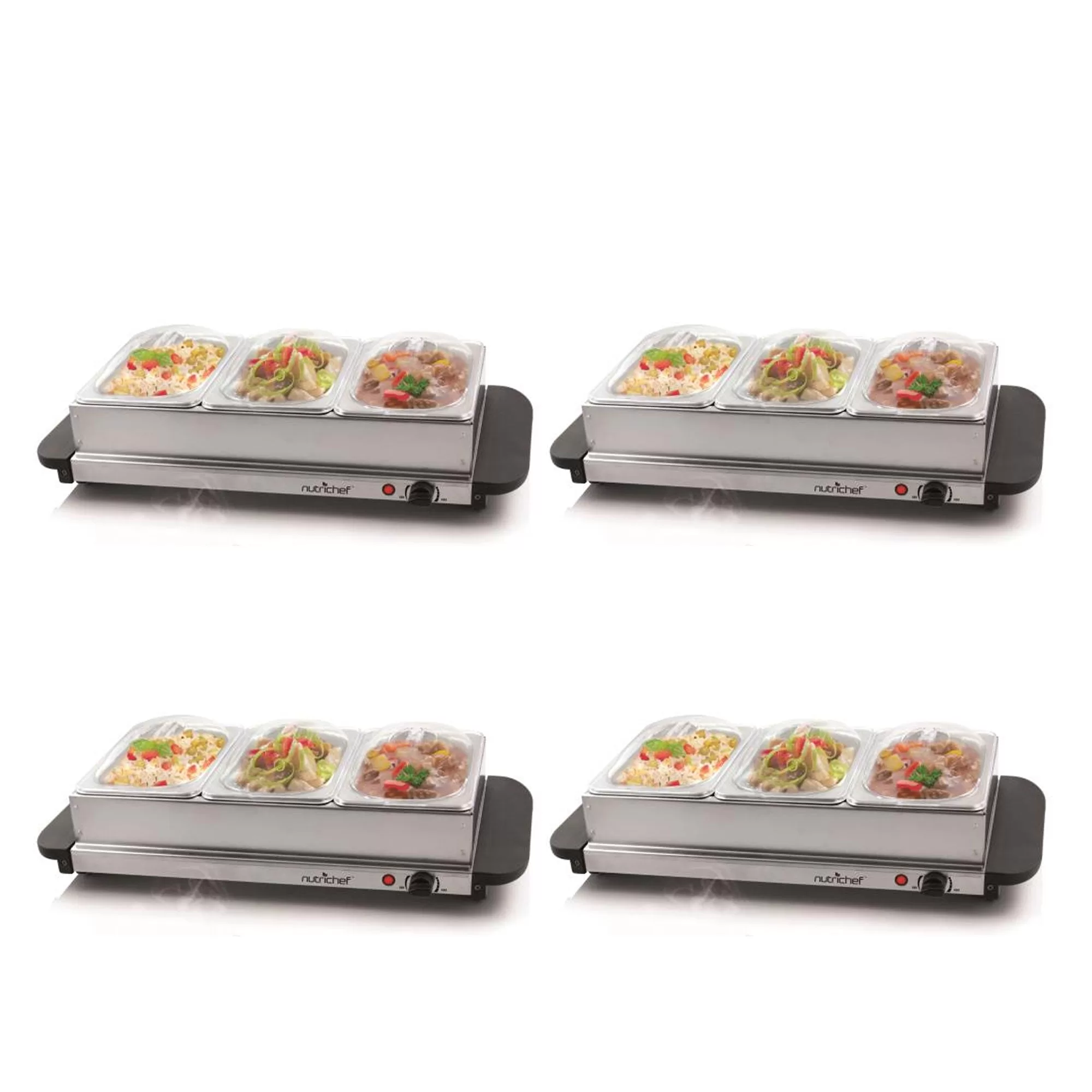 NutriChef 3 Pot Electric Hot Plate Buffet Warmer Chafing Serving Dish 4 Pack