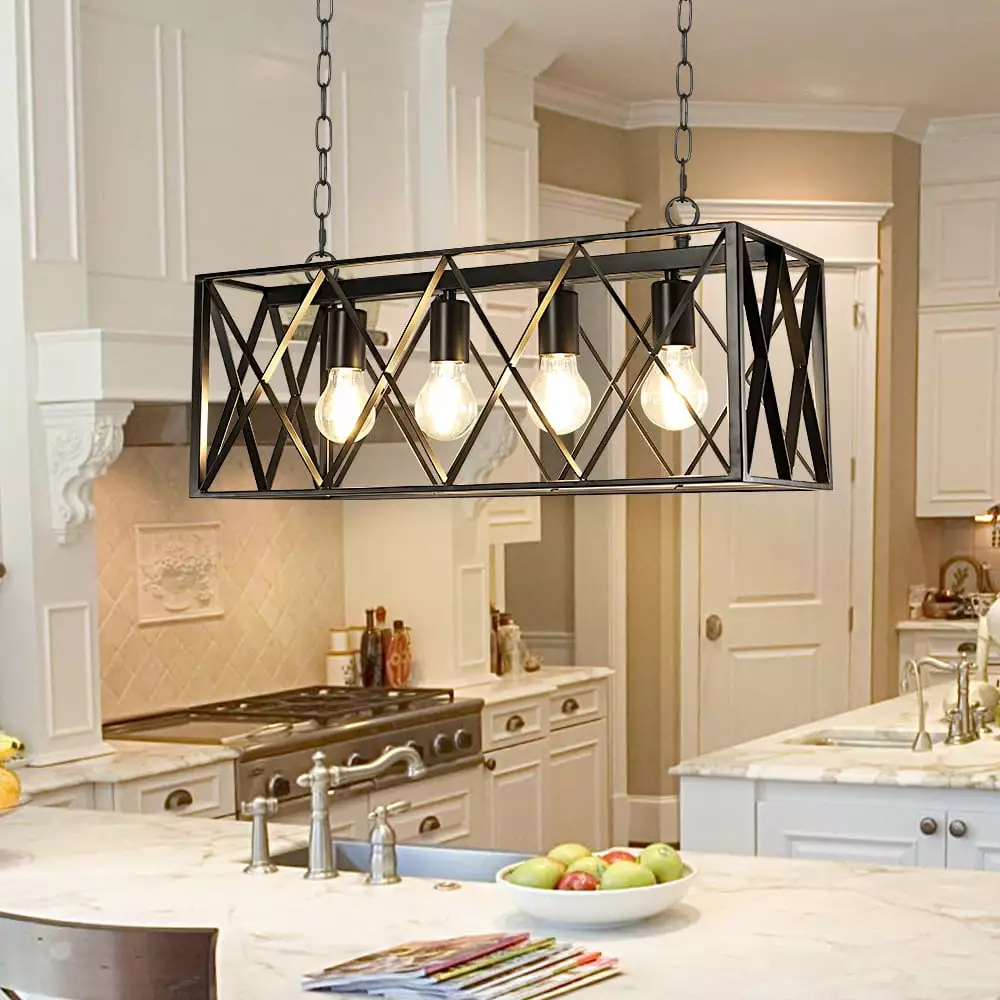 Depuley 4-Light Industrial Chandelier Light Fixture Farmhouse Kitchen Island E26 Bulbs Included