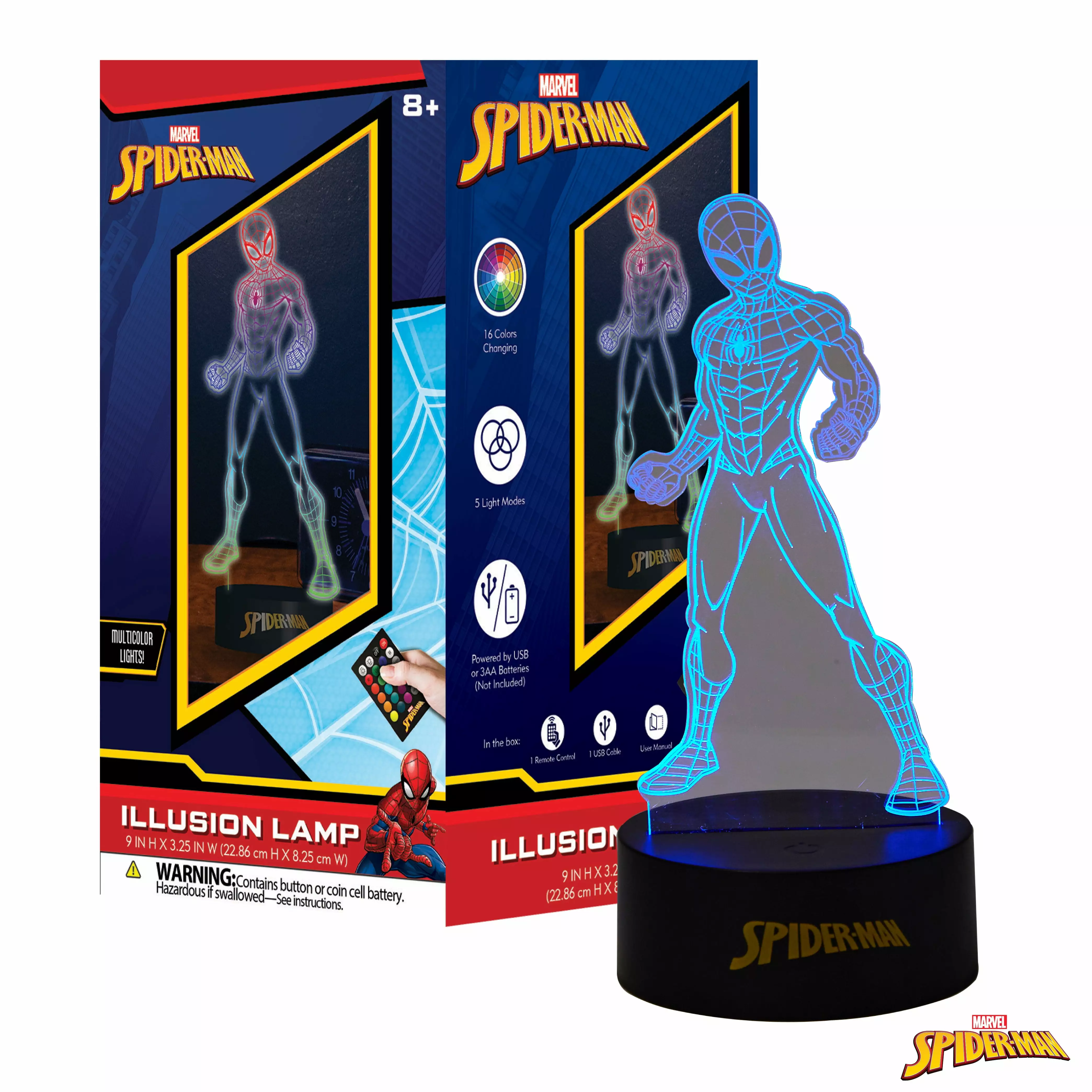 Marvel Spiderman Illusion Lamp 4.5 x 4.5 x 8 Inches Superhero Decor Spider-Man