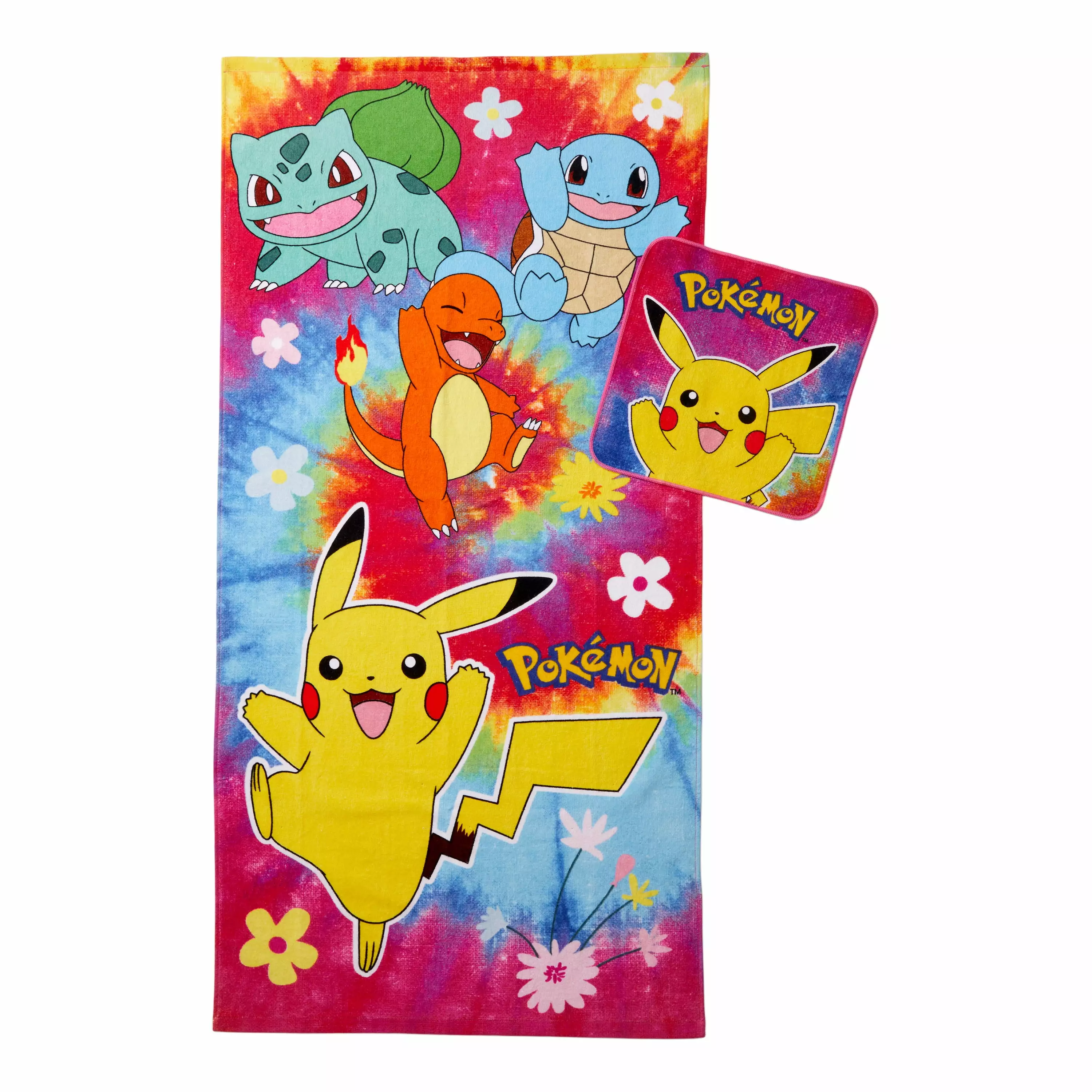 Pokemon Kids Cotton 2 Piece Towel and Washcloth Set Tie Dye - Colorful Bath Towel Kids