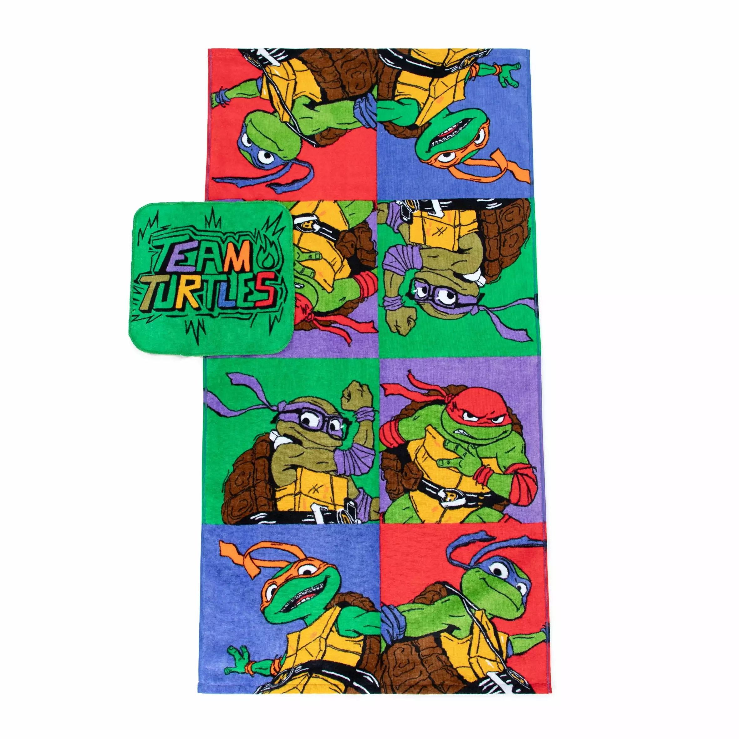 Teenage Mutant Ninja Turtles Kids Cotton 2 Piece Towel and Washcloth Set - TMNT Bath Towel