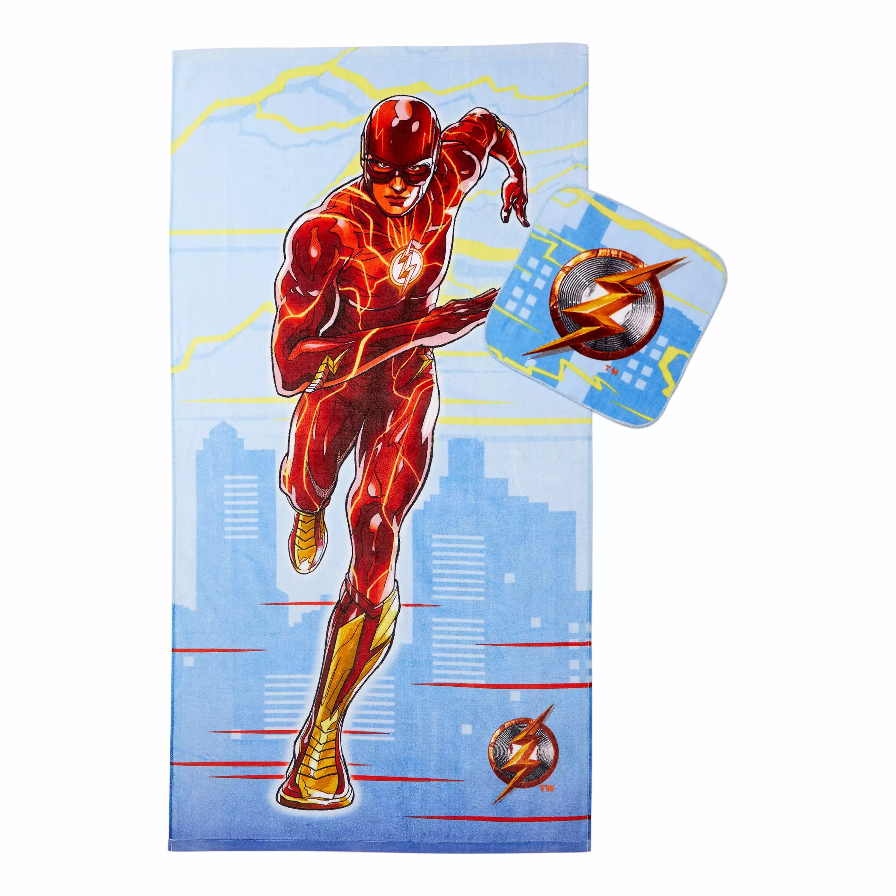 Flash Kids Cotton 2 Piece Towel and Washcloth Set - DC Superhero Bath Towel