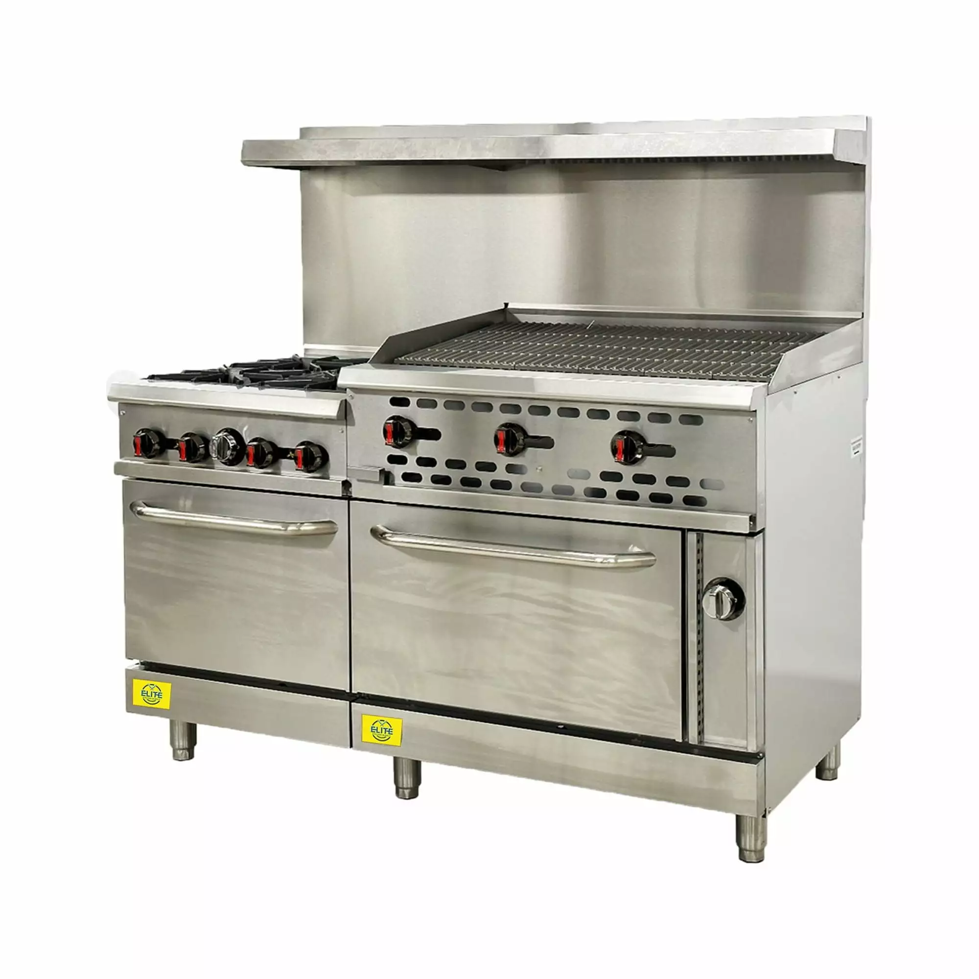 60 Inch 4 Burner and 36 Inch Raised Griddle Commercial Gas Stove Charbroiler Elite Kitchen Supply