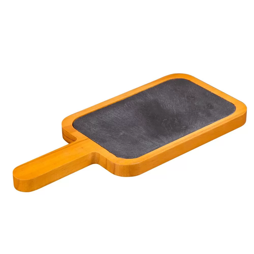 Creative Home 14.4 . x 6.5 . Natural Finish Pine Wood Slate Insert Paddle Cheese Board Serving Board