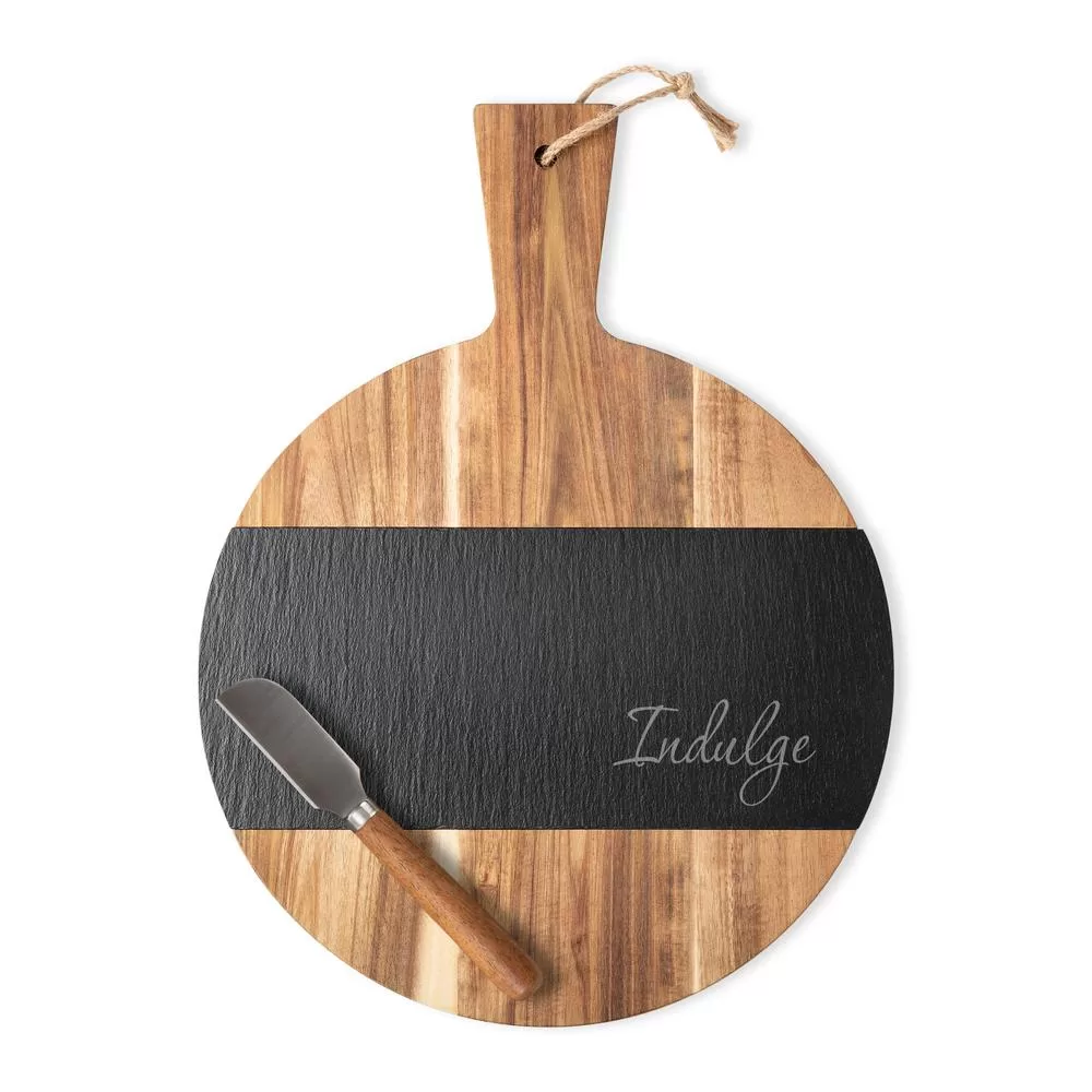 Cathy's Concepts Indulge Round Acacia and Slate Board Charcuterie and Cheese